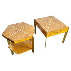 Mid Century Modern Burl Wood and Gold Side Tables by Herman - Set of 2