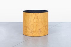 Mid-Century Modern Burl Wood and Granite "Drum" Side Table by Paul Mayen