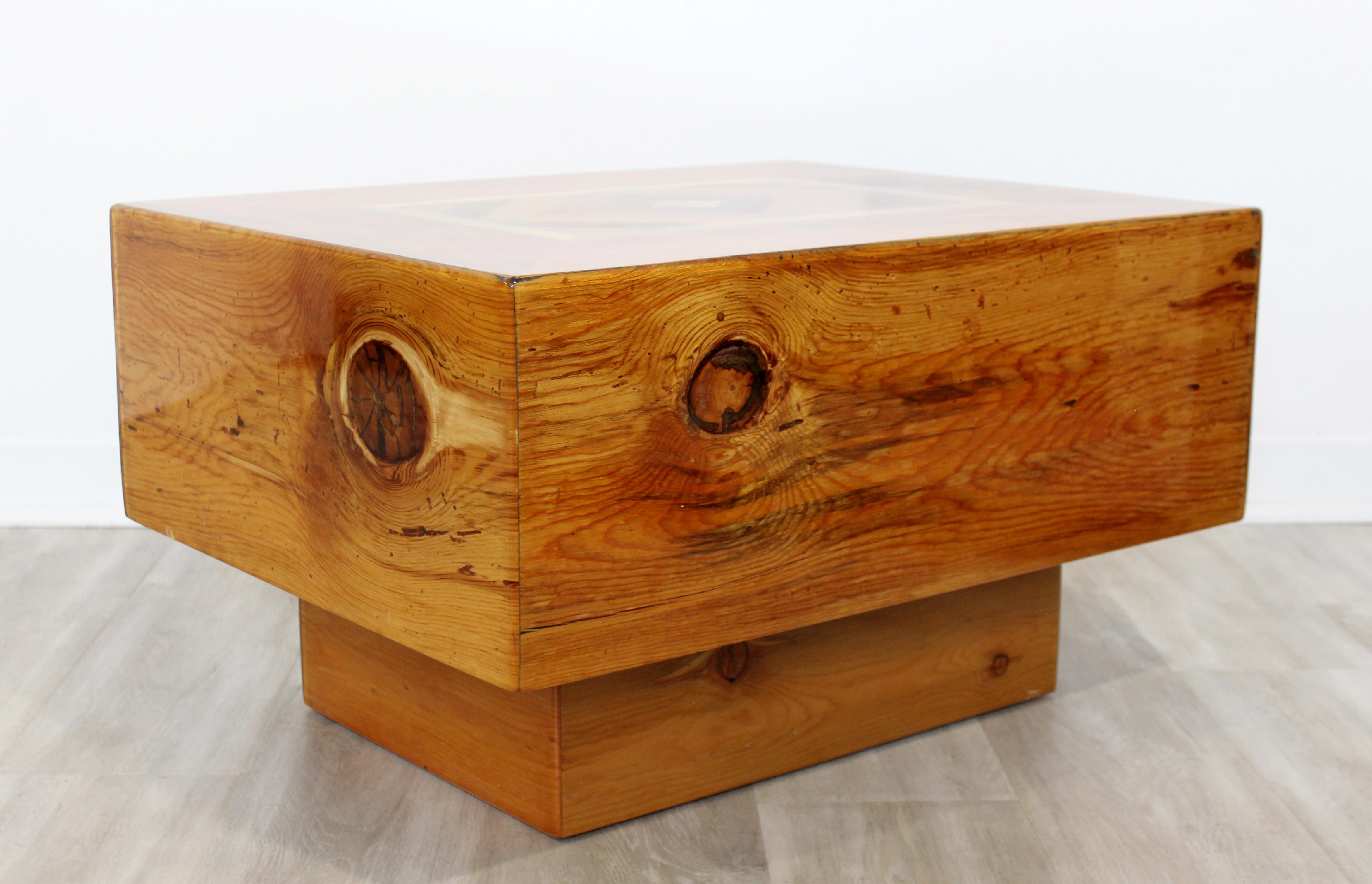 American Mid-Century Modern Burl Wood Brass Side End Coffee Cube Table Baughman Style