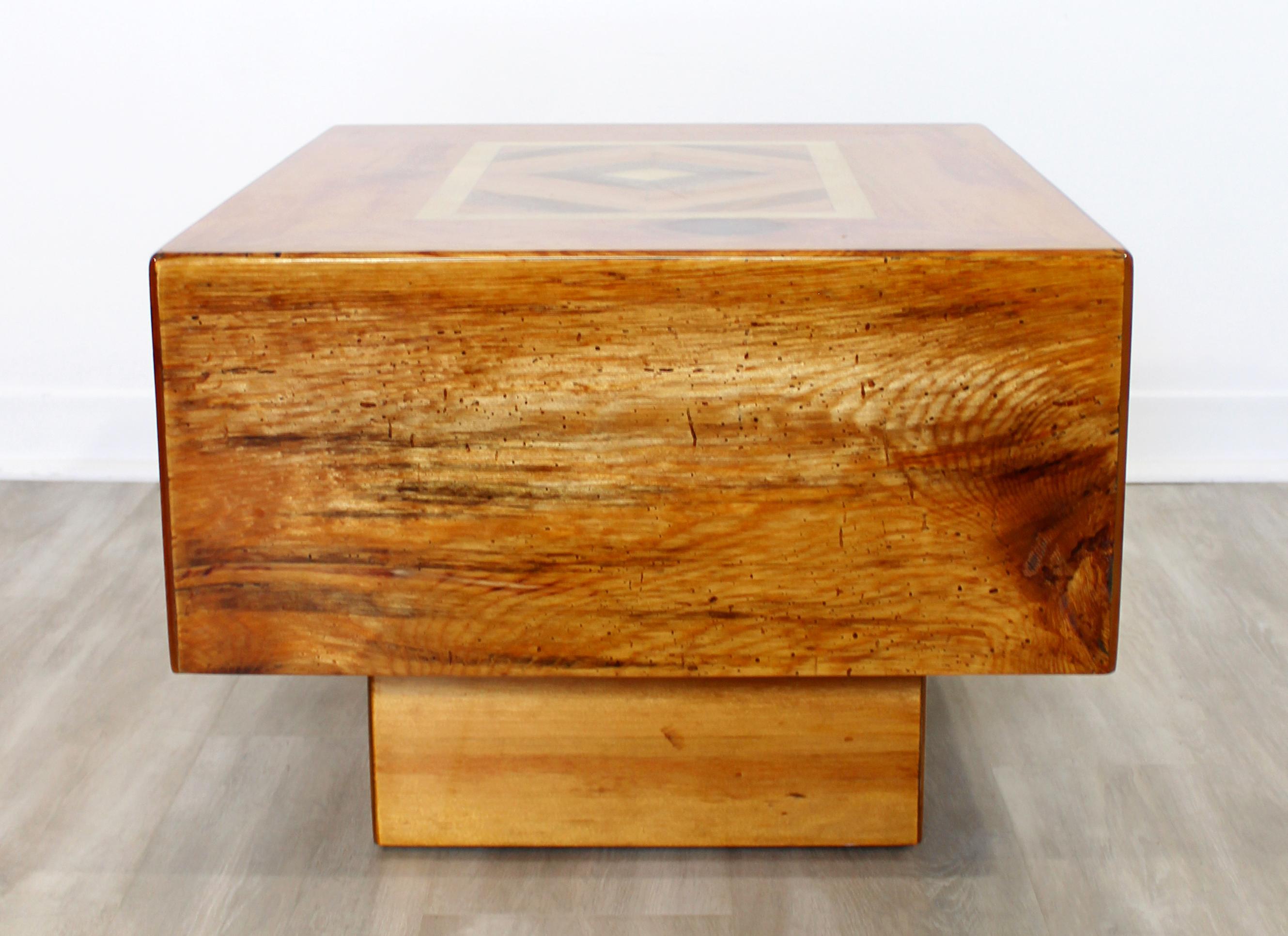 Mid-Century Modern Burl Wood Brass Side End Coffee Cube Table Baughman Style 1