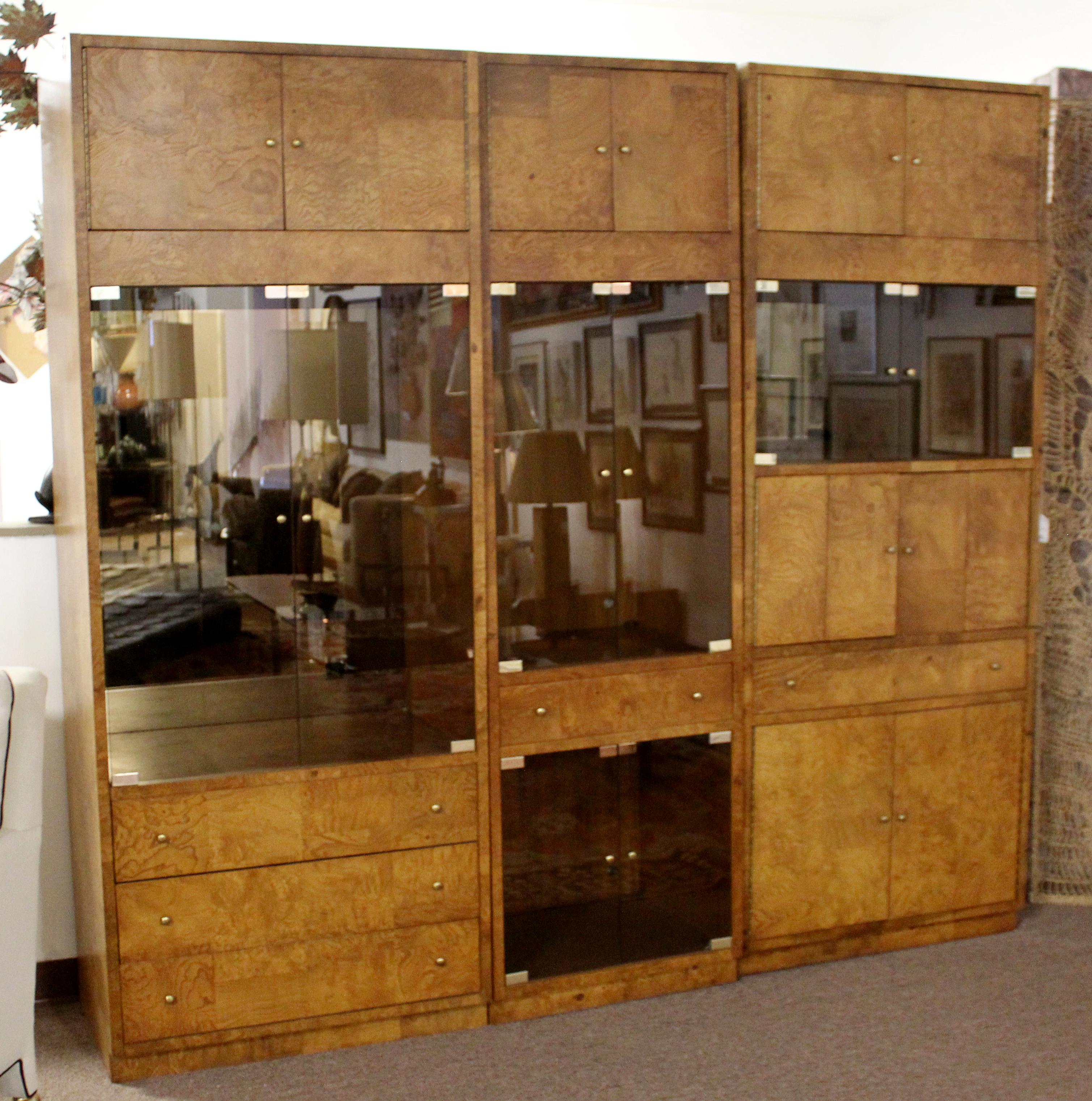 American Mid-Century Modern Burl Wood Cabinets Wall Unit by Bernhardt