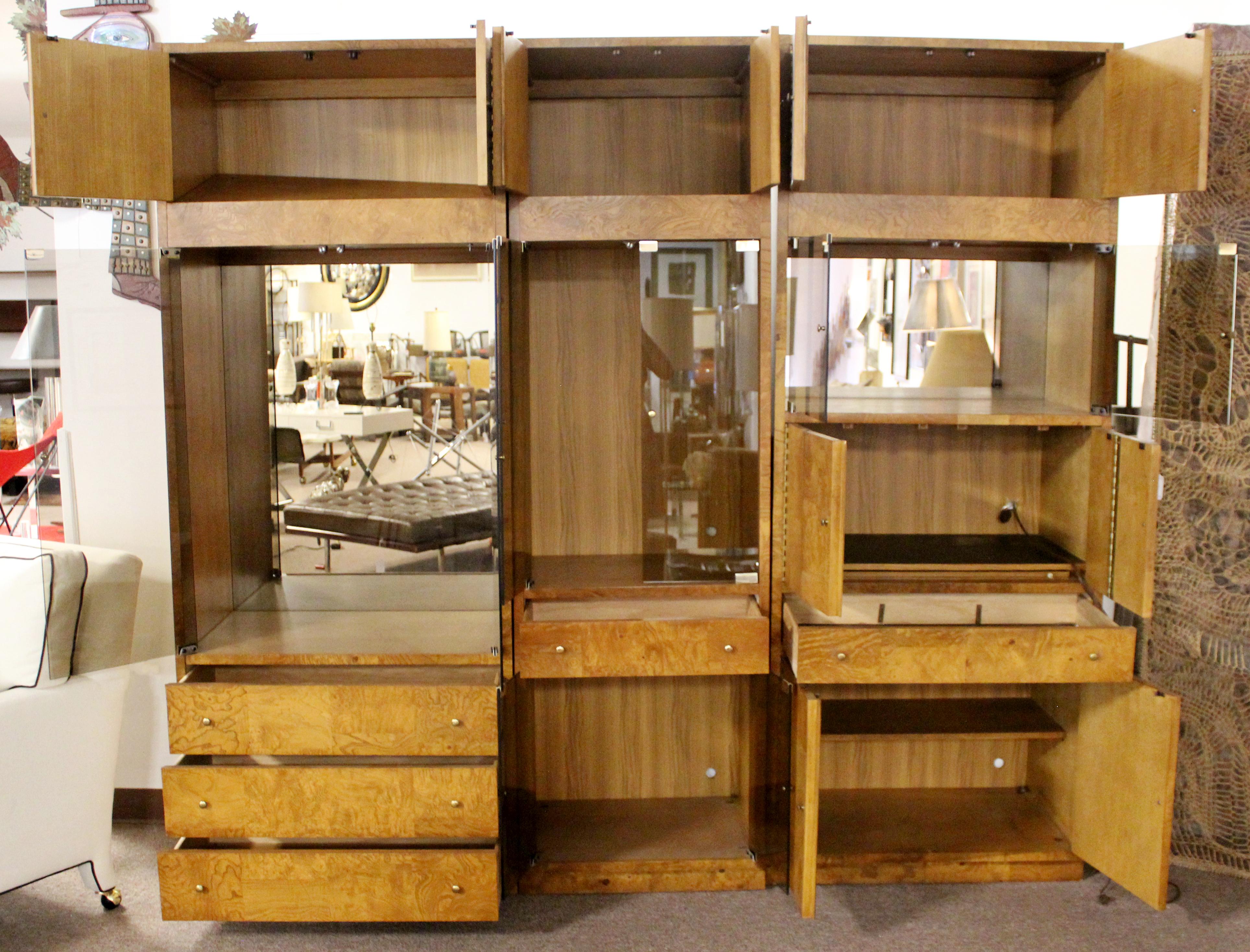 Mid-Century Modern Burl Wood Cabinets Wall Unit by Bernhardt 1