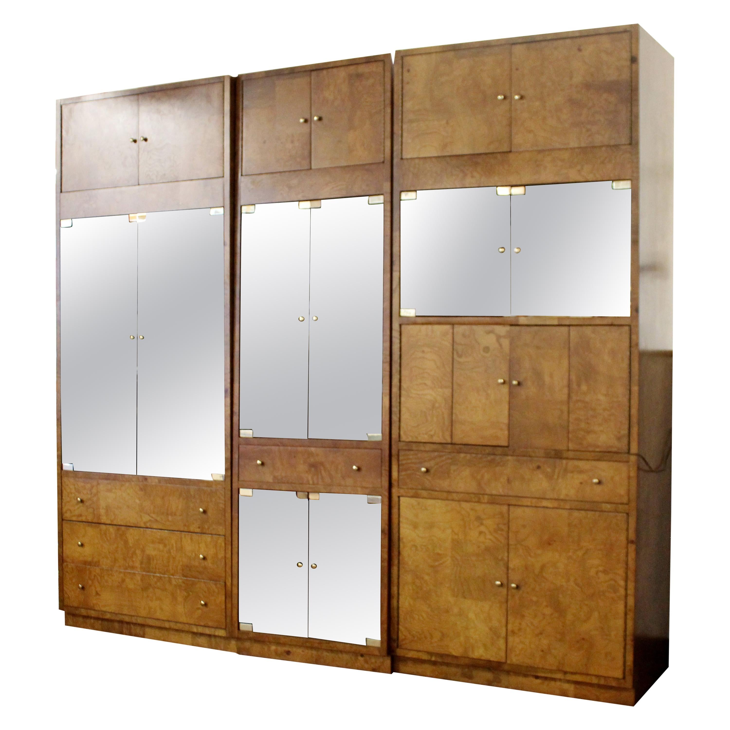 Mid-Century Modern Burl Wood Cabinets Wall Unit by Bernhardt