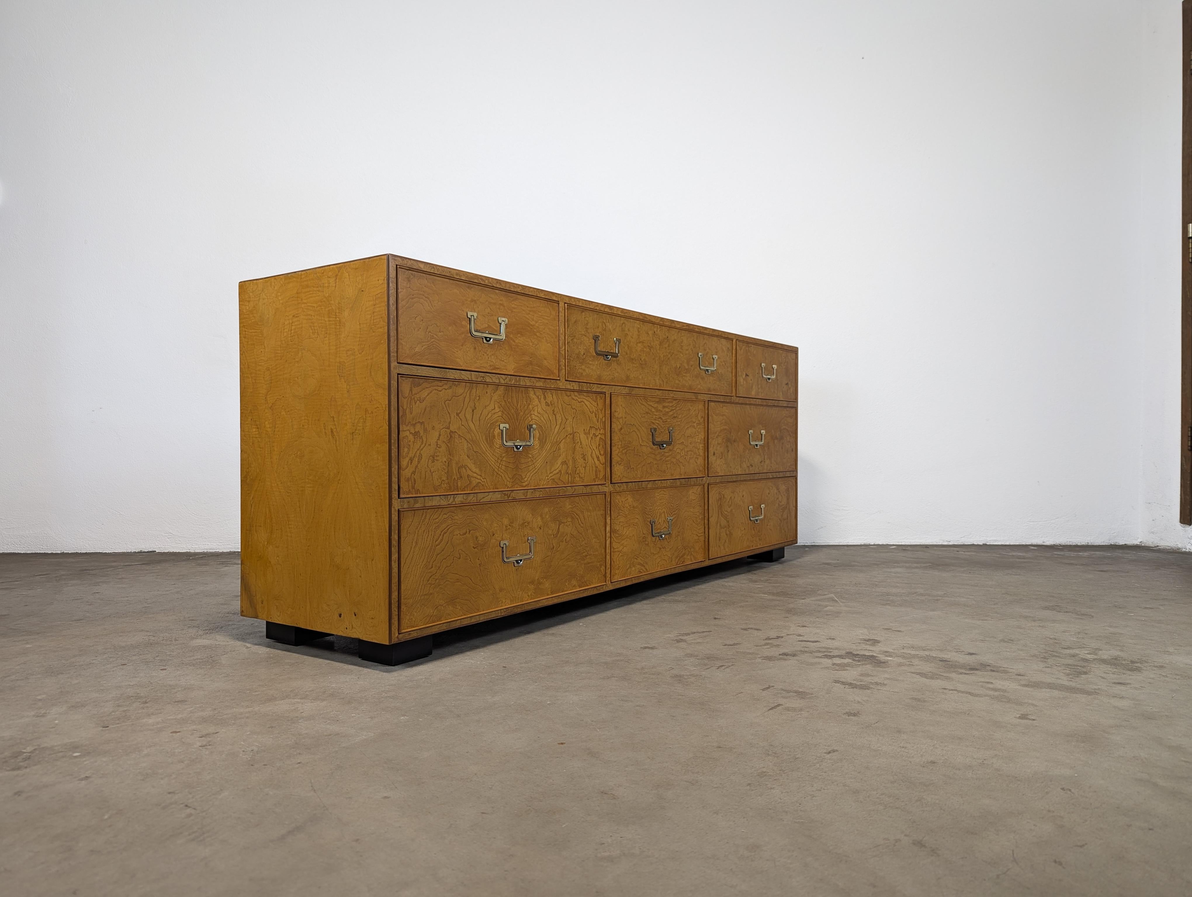 Mid-Century Modern Mid Century Modern Burl Wood Campaign Dresser by John Widdicomb, c1960s For Sale