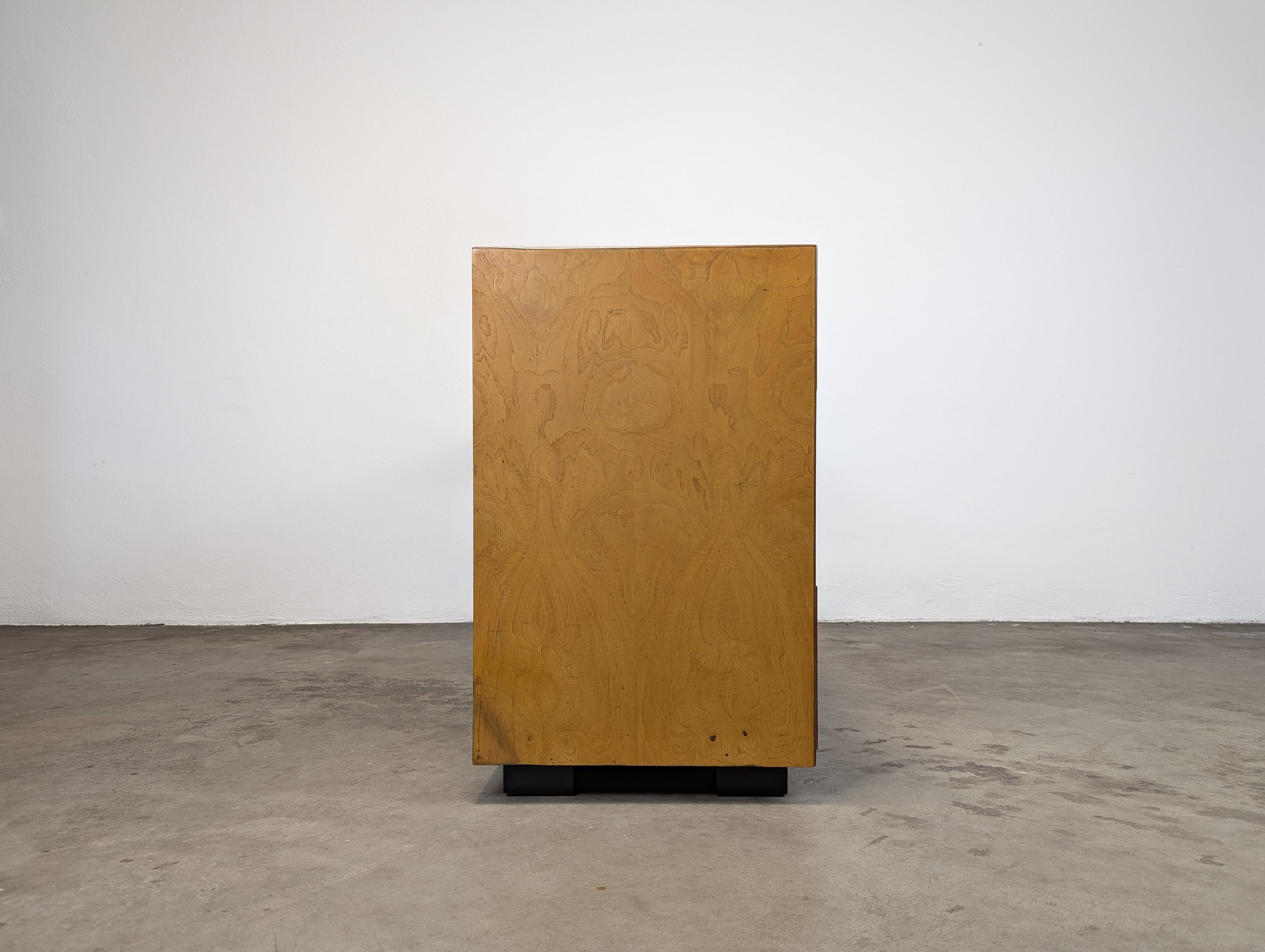American Mid Century Modern Burl Wood Campaign Dresser by John Widdicomb, c1960s For Sale