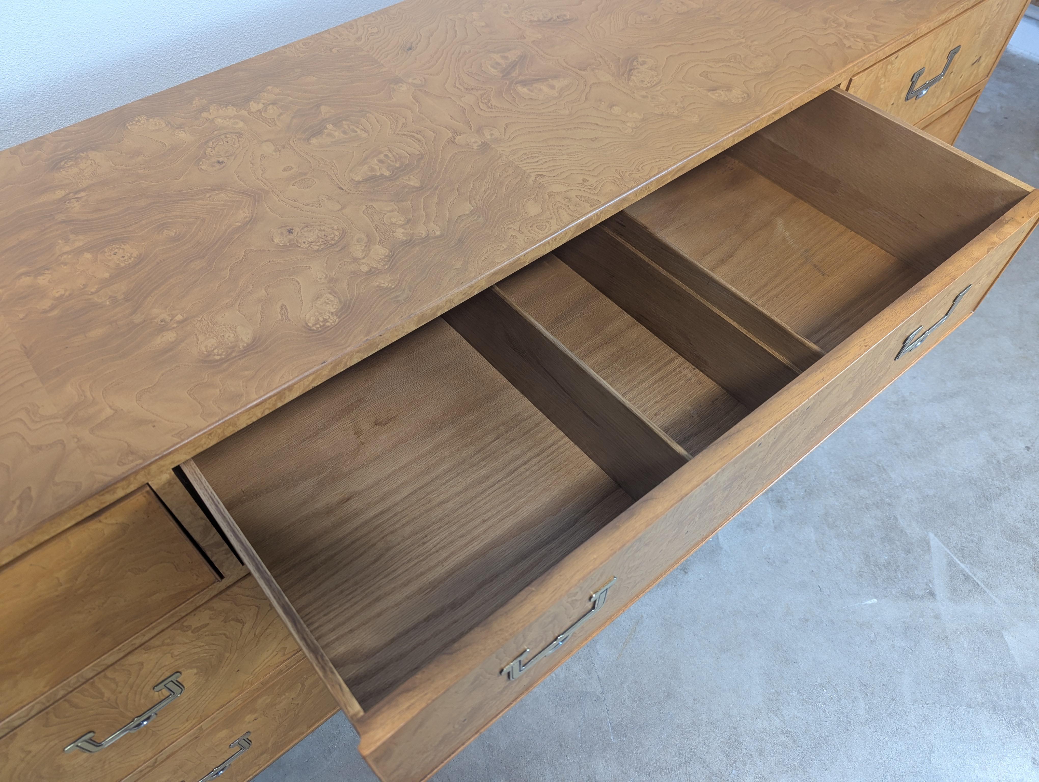 Mid Century Modern Burl Wood Campaign Dresser by John Widdicomb, c1960s For Sale 2