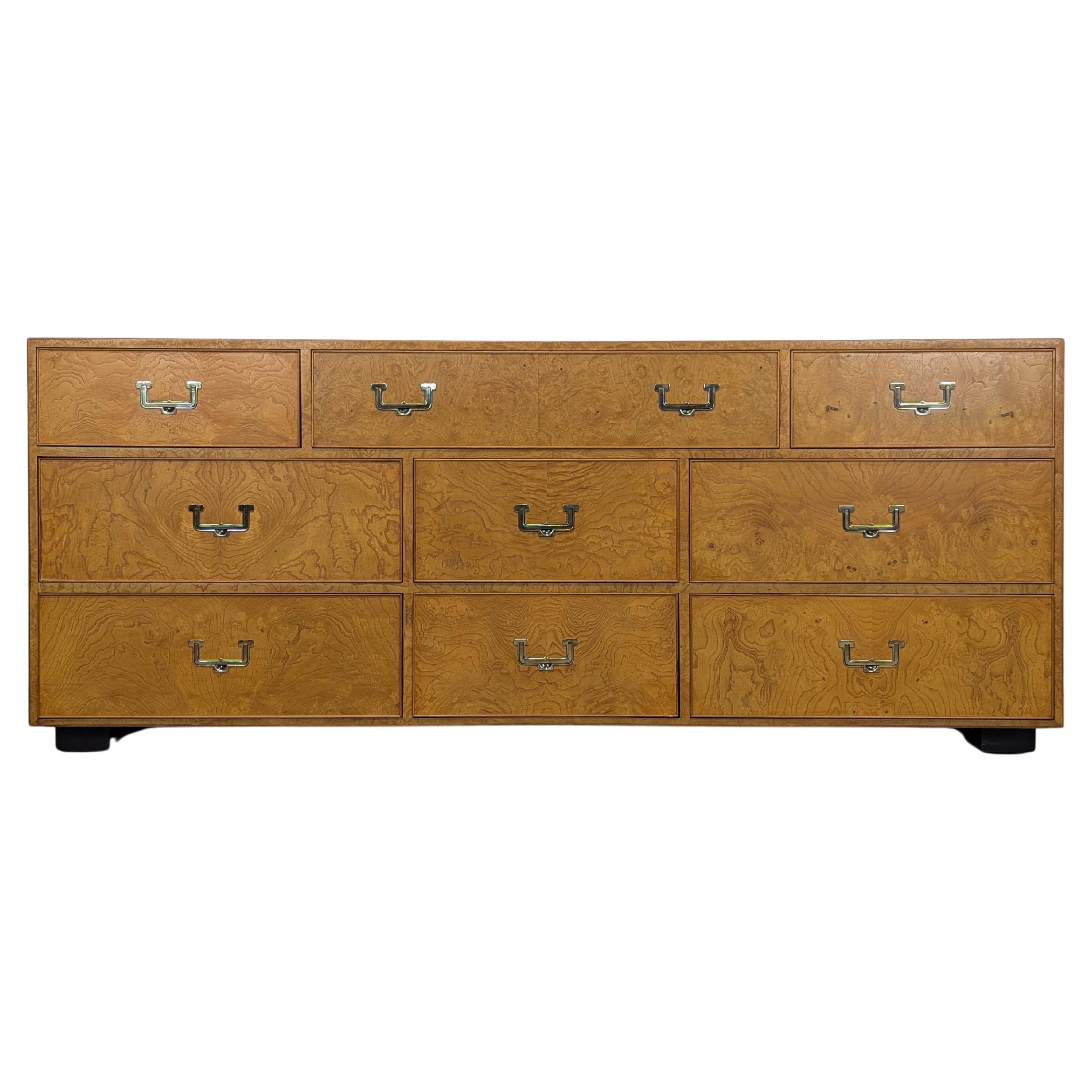 Mid Century Modern Burl Wood Campaign Dresser by John Widdicomb, c1960s