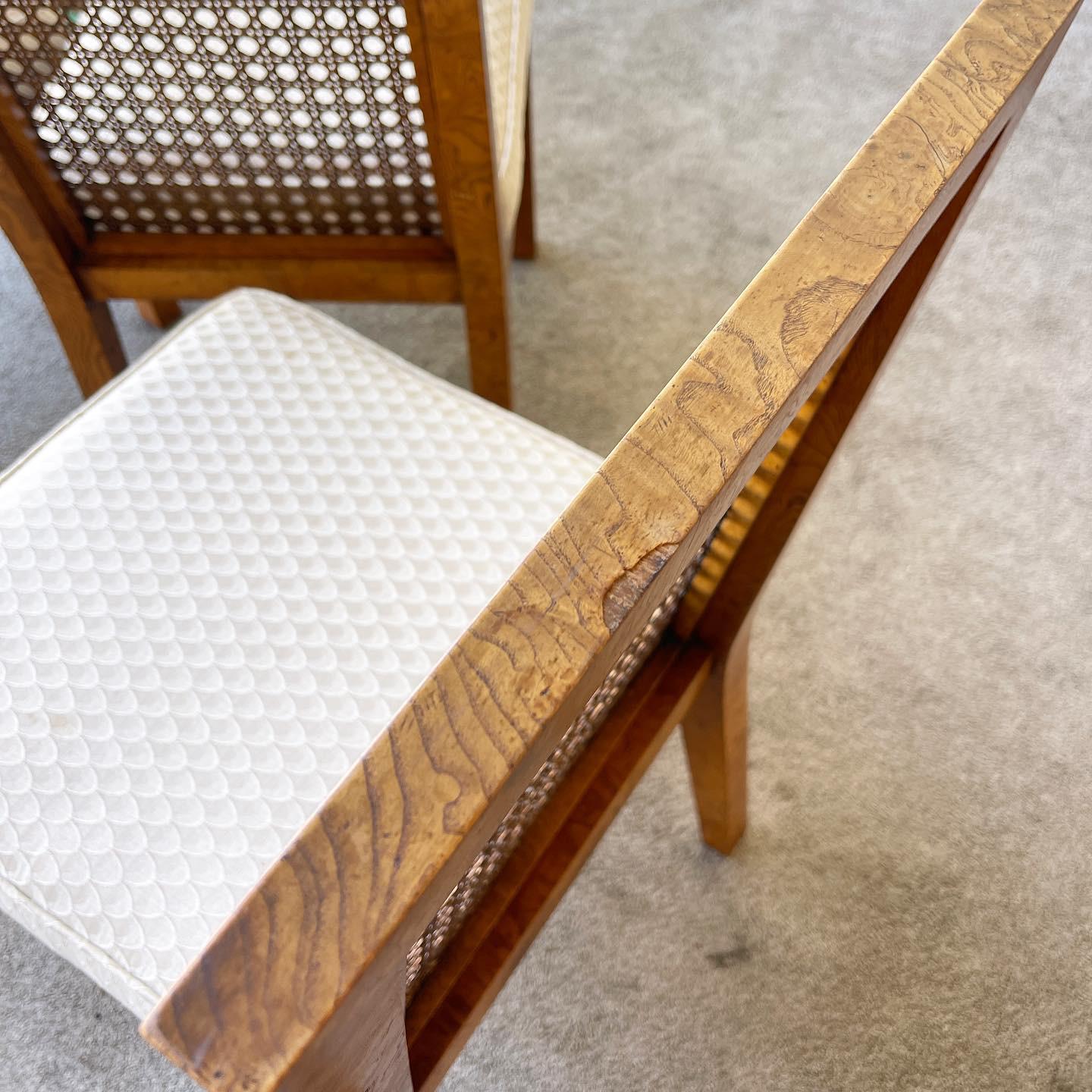 Mid-Century Modern Burl Wood & Cane Parsons Dining Chairs by John Widdicomb 4