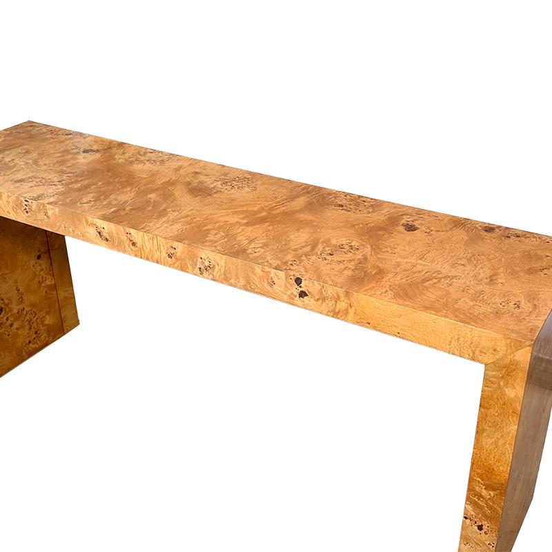 American Mid-Century Modern Burl Wood Console Parsons Sofa after Milo Baughman