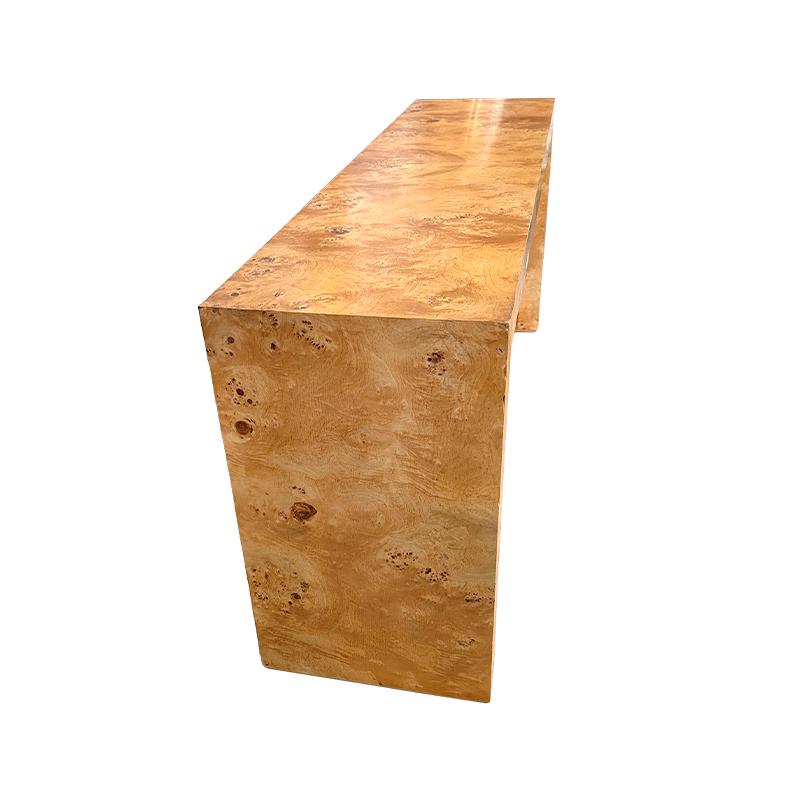 Mid-Century Modern Burl Wood Console Parsons Sofa after Milo Baughman In Good Condition In Wichita, KS