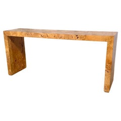 Mid-Century Modern Burl Wood Console Parsons Sofa after Milo Baughman