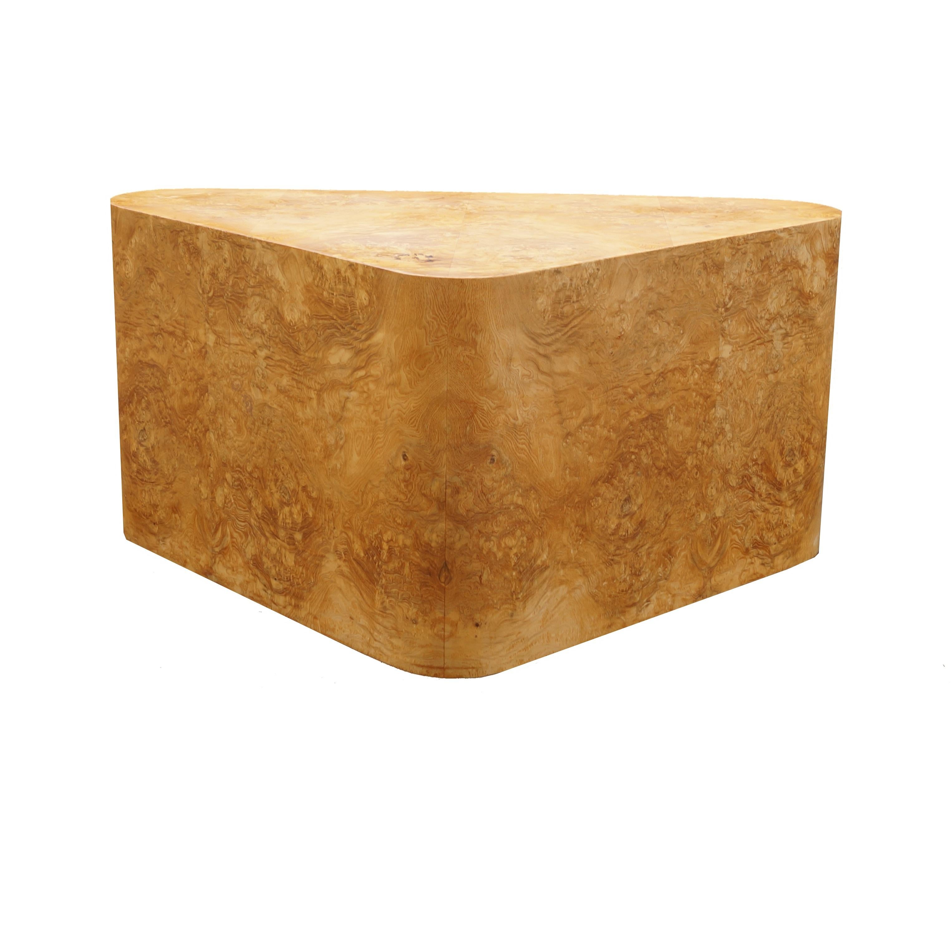Veneer Mid-Century Modern Burl Wood Corner End Side Coffee Table Triangular Amoeba 