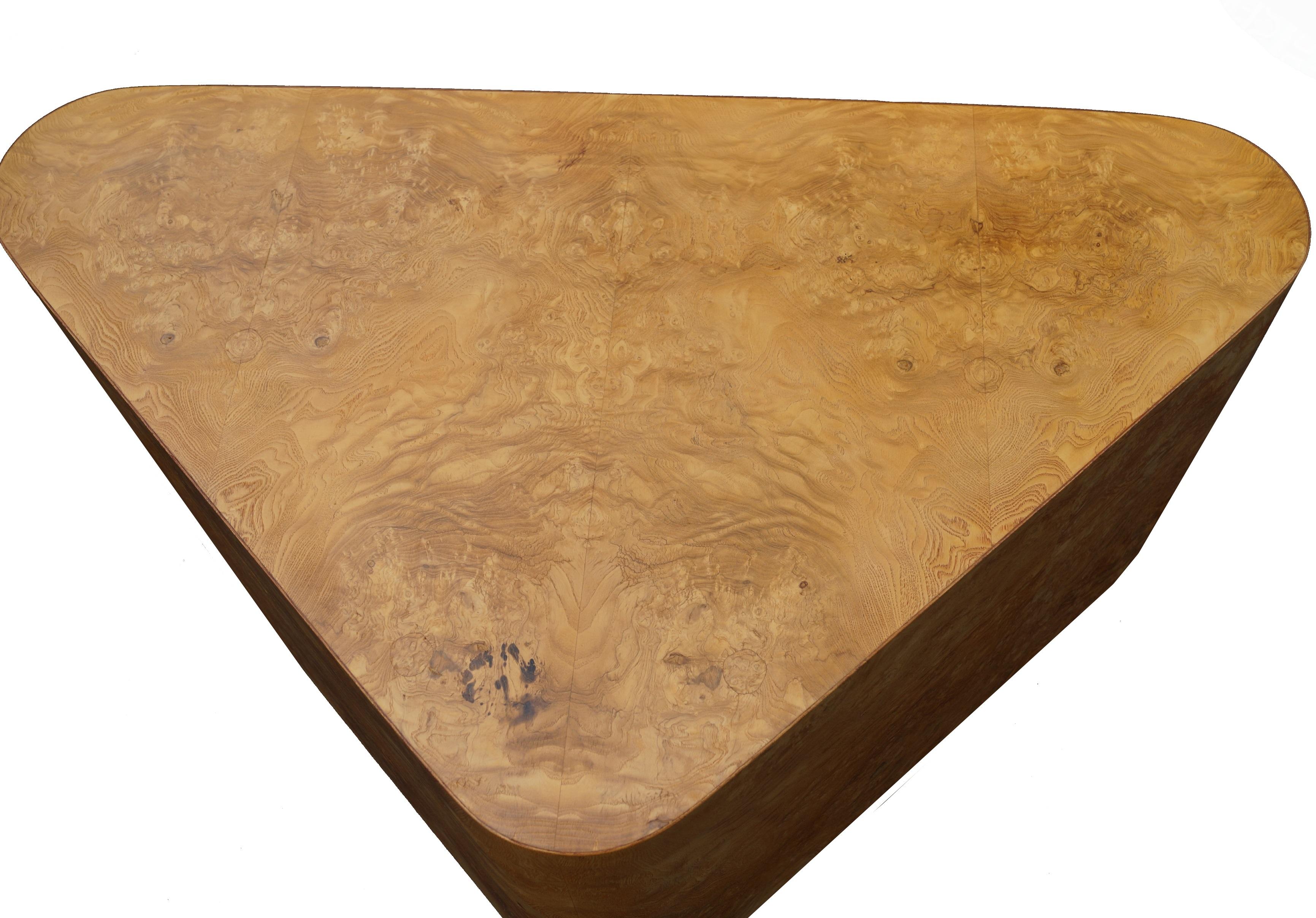 Mid-Century Modern Burl Wood Corner End Side Coffee Table Triangular Amoeba  2
