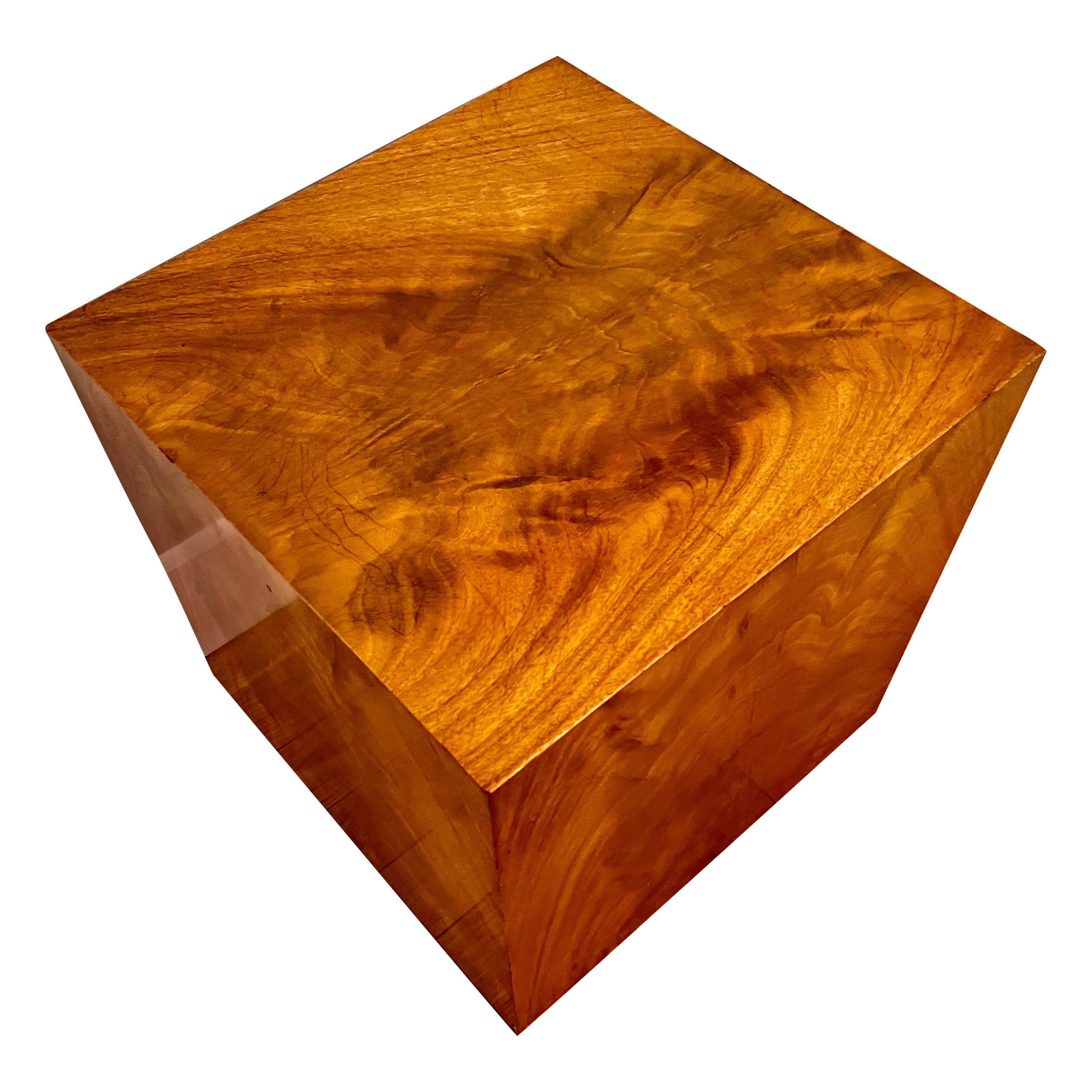 Mid-Century Modern Burl-Wood Cube End Table, USA, 1960's en vente