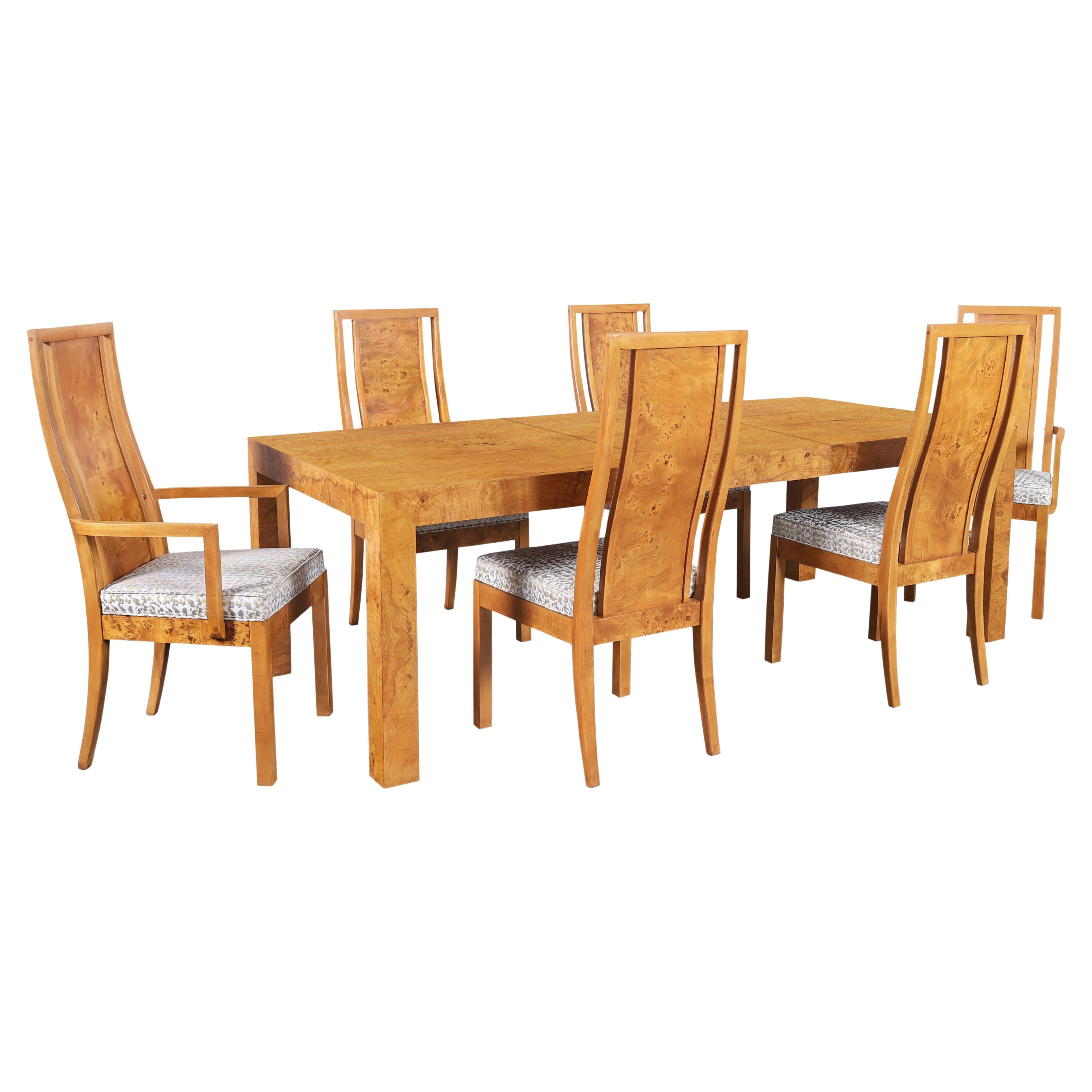 Mid-Century Modern Burl Wood Dining Room Set by Milo Baughman For Sale