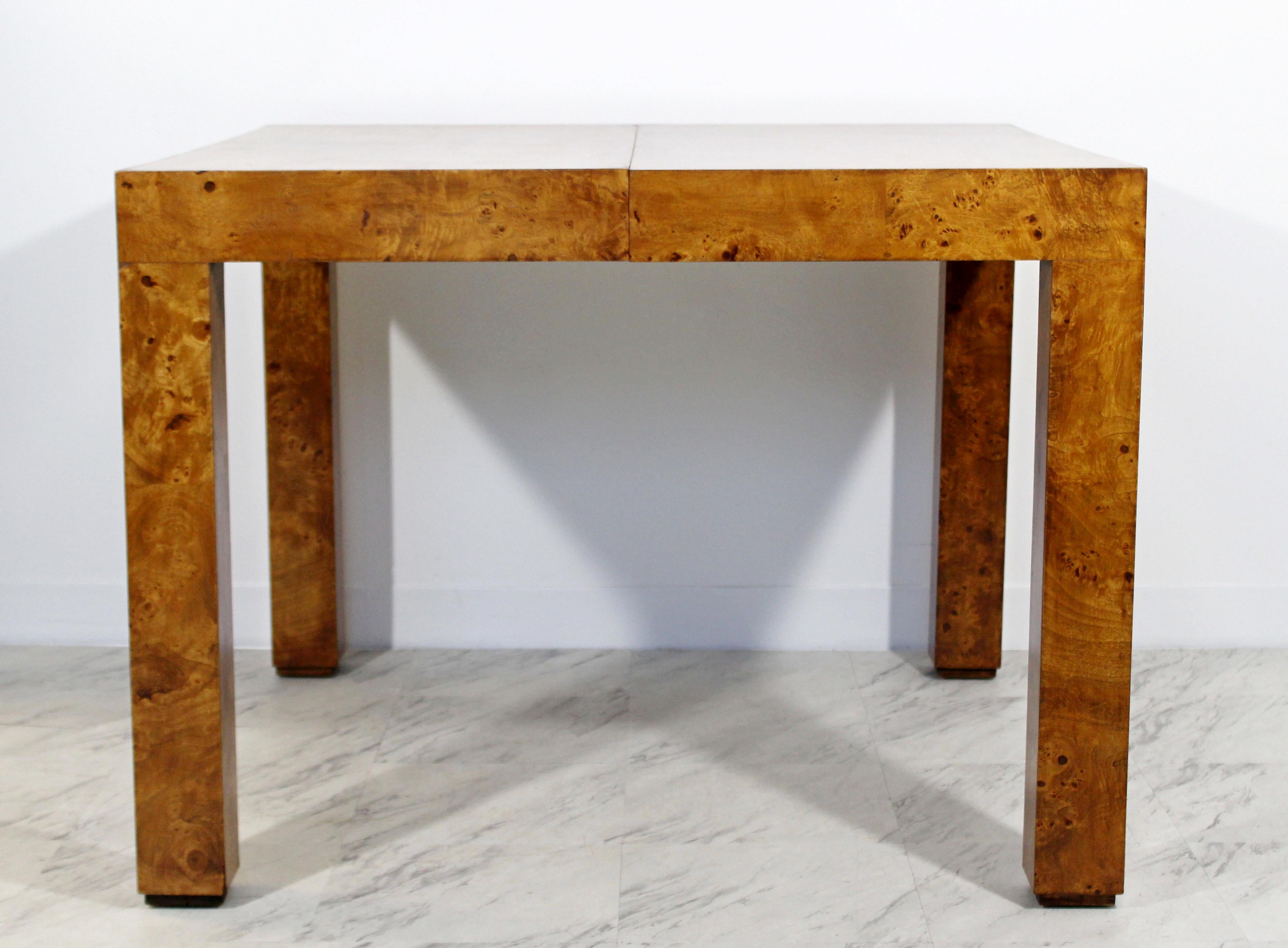 Late 20th Century Mid-Century Modern Burl Wood Dining Table with 2 Leaves by Milo Baughman, 1970s