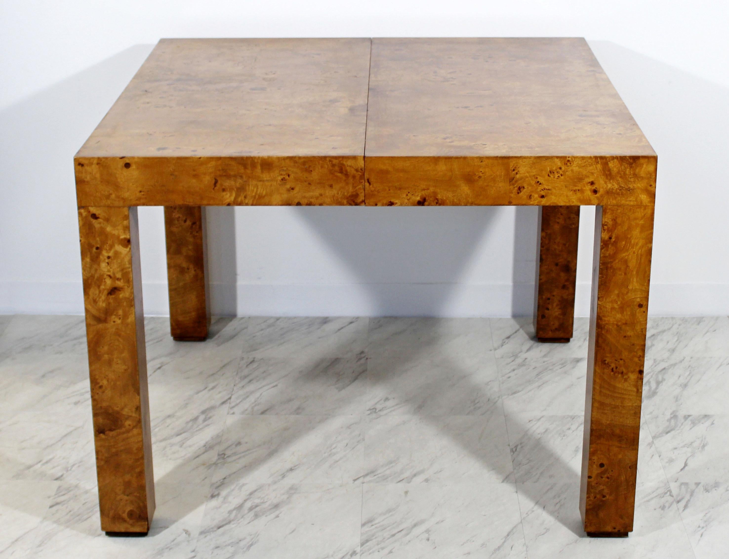 Mid-Century Modern Burl Wood Dining Table with 2 Leaves by Milo Baughman, 1970s 1
