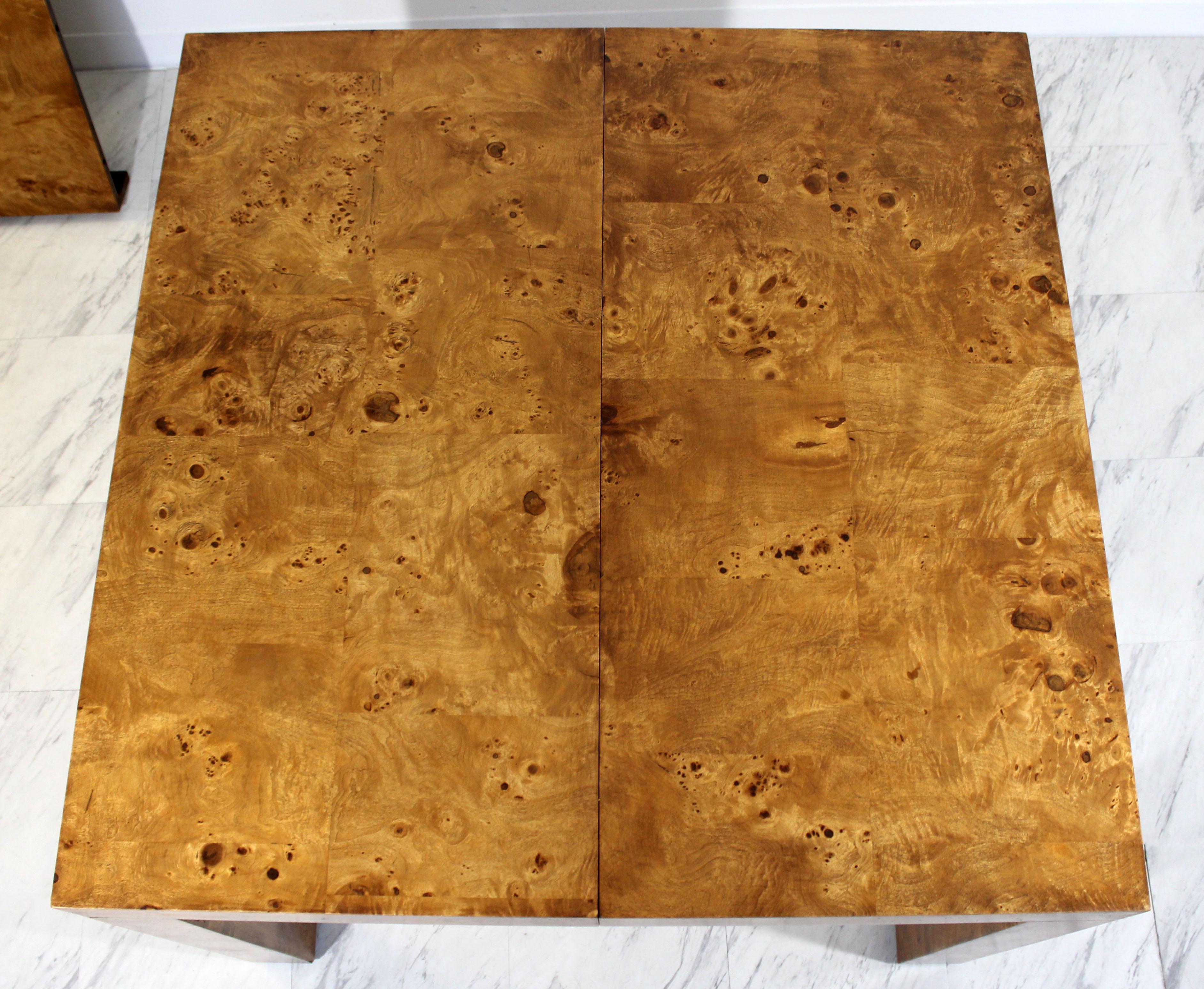Mid-Century Modern Burl Wood Dining Table with 2 Leaves by Milo Baughman, 1970s 4