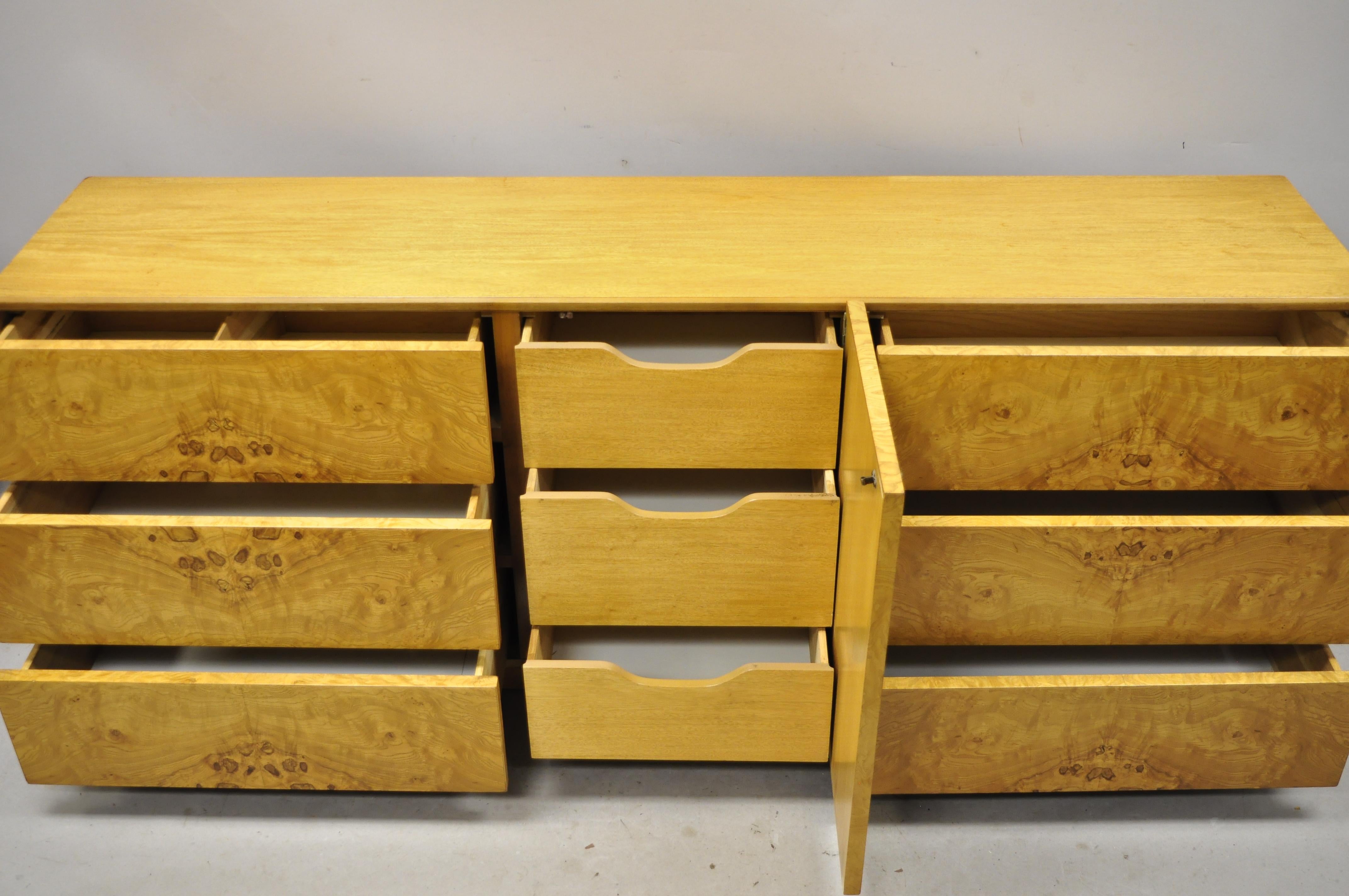 North American Mid-Century Modern Burl Wood Long Dresser Credenza Cabinet by Lane Furniture