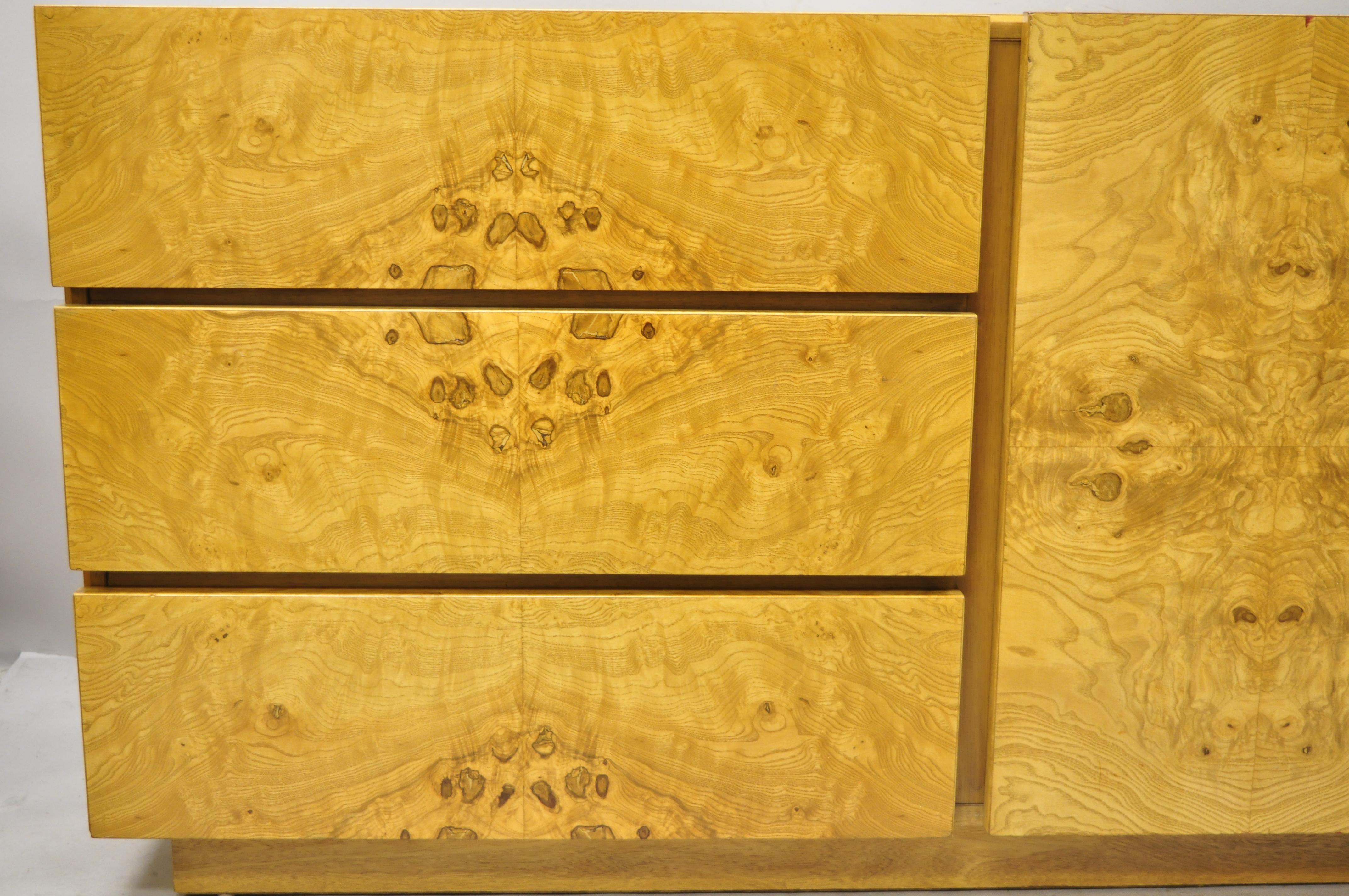 Woodwork Mid-Century Modern Burl Wood Long Dresser Credenza Cabinet by Lane Furniture