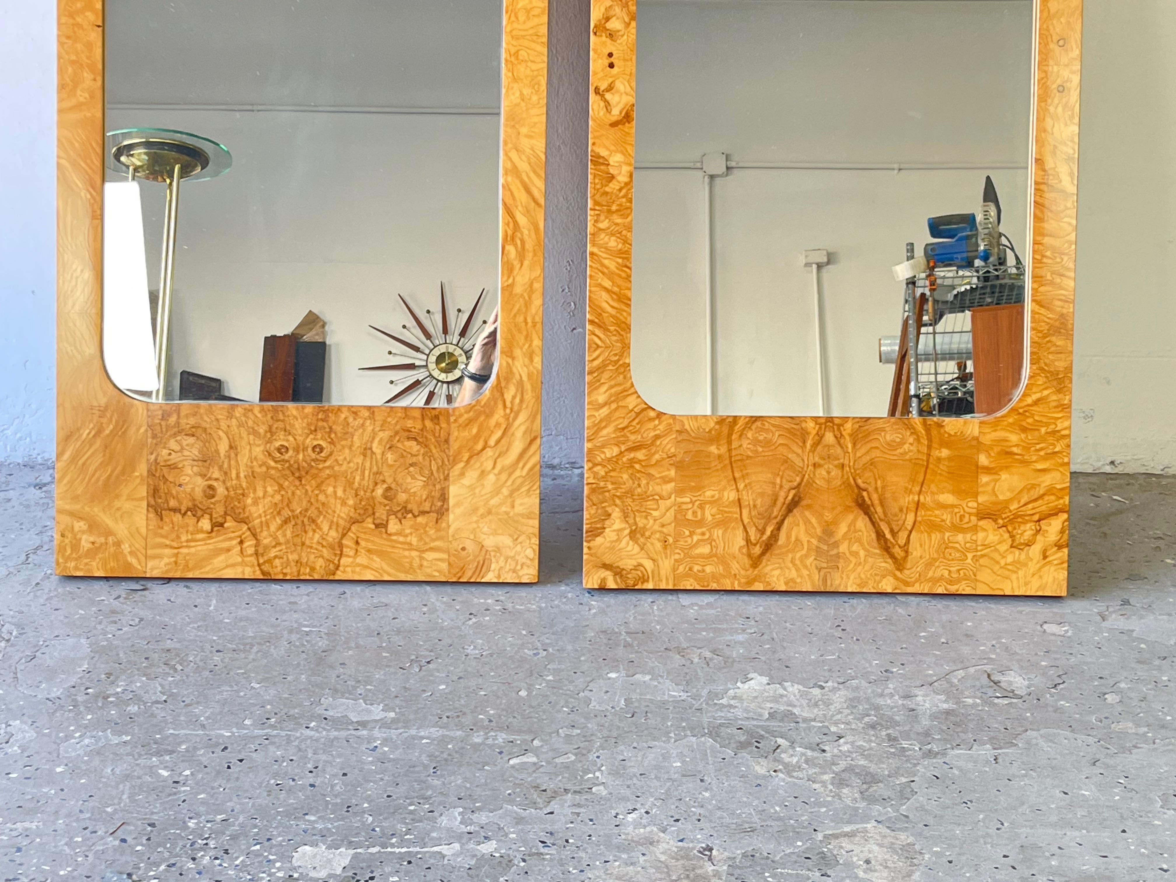American Mid-Century Modern Burl Wood Mirrors by Milo Baughman for Lane