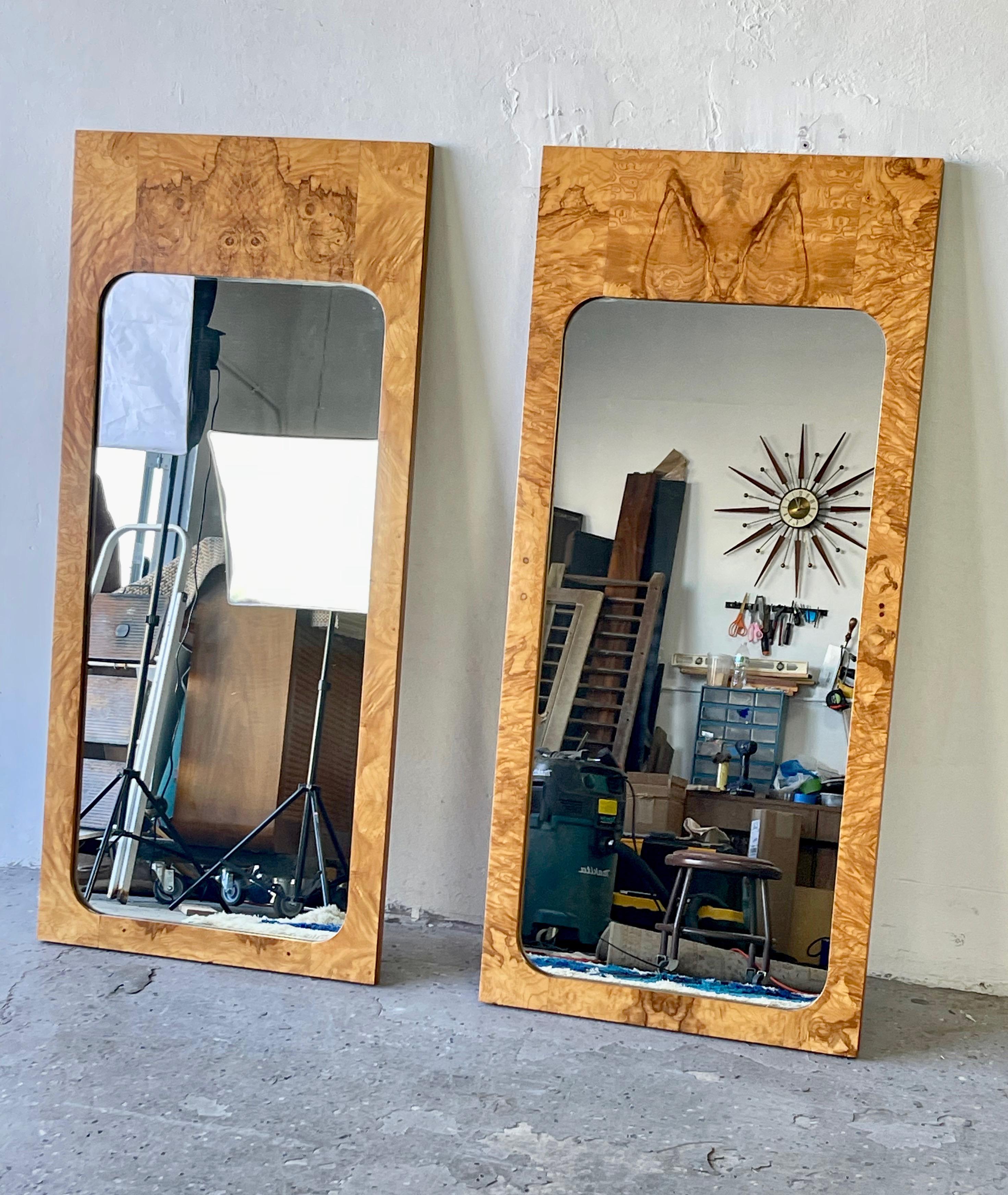 Mid-Century Modern Burl Wood Mirrors by Milo Baughman for Lane 3