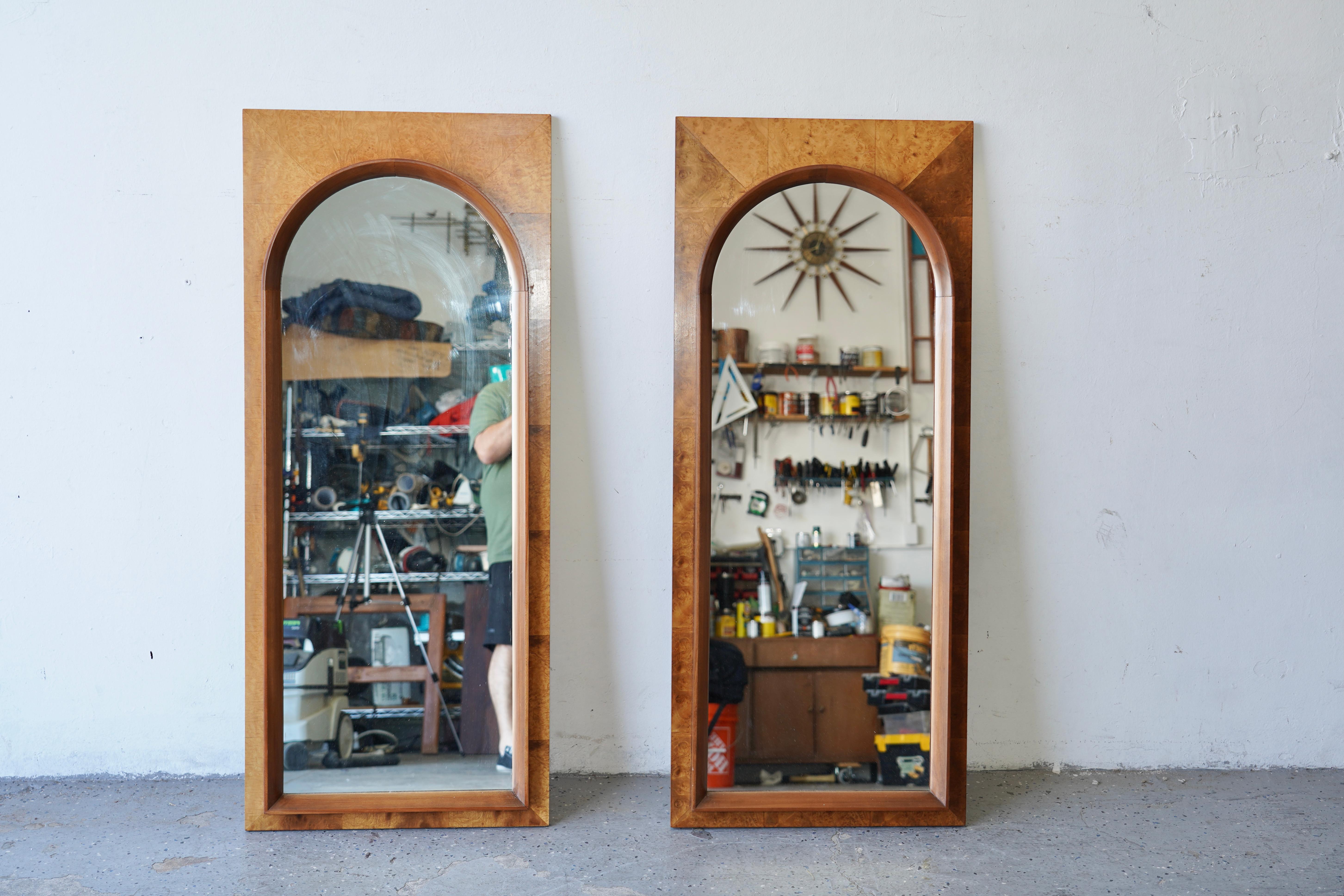 Mid-Century Modern Burl Wood Mirrors Thomasville Arched' series 2