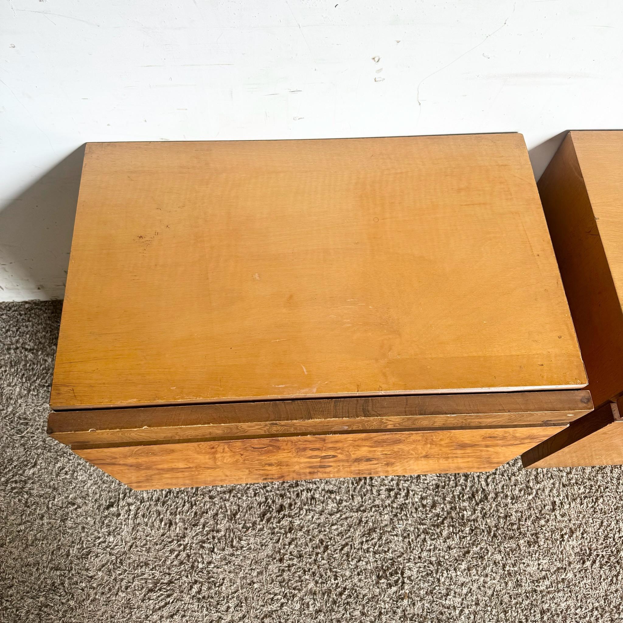 American Mid Century Modern Burl Wood Nightstands by Lane - a Pair