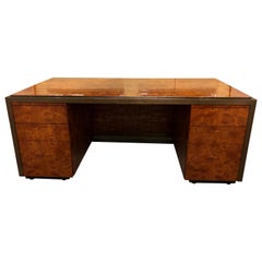 Retro Mid-Century Modern Burl Wood Palatial Writing Desk