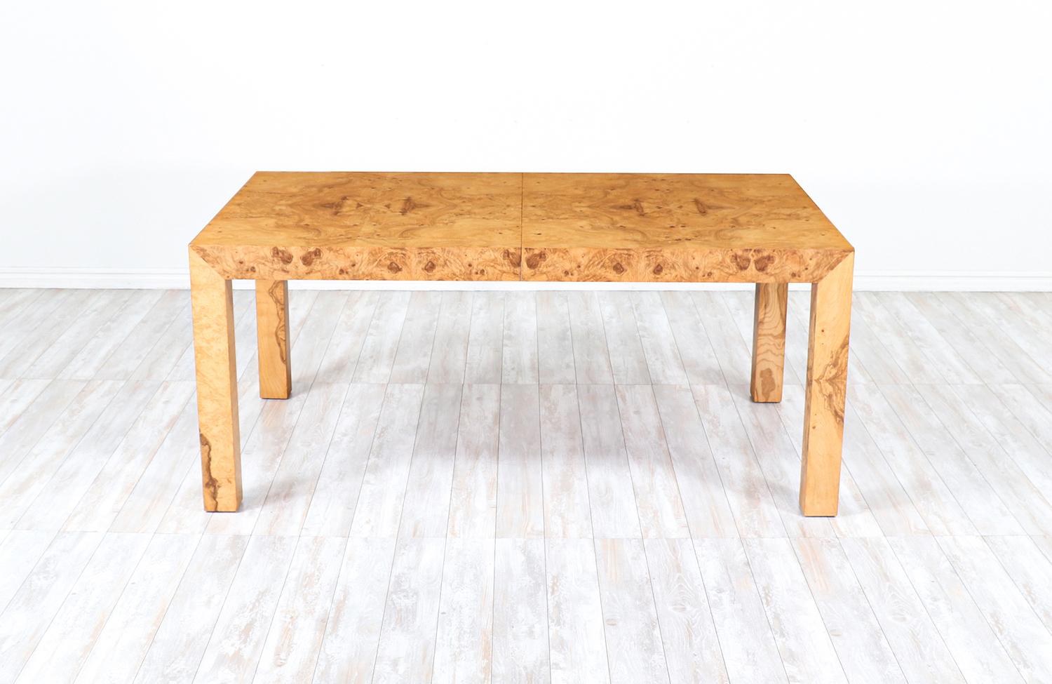 American Mid-Century Modern Burl Wood Parsons Expanding Dining Table