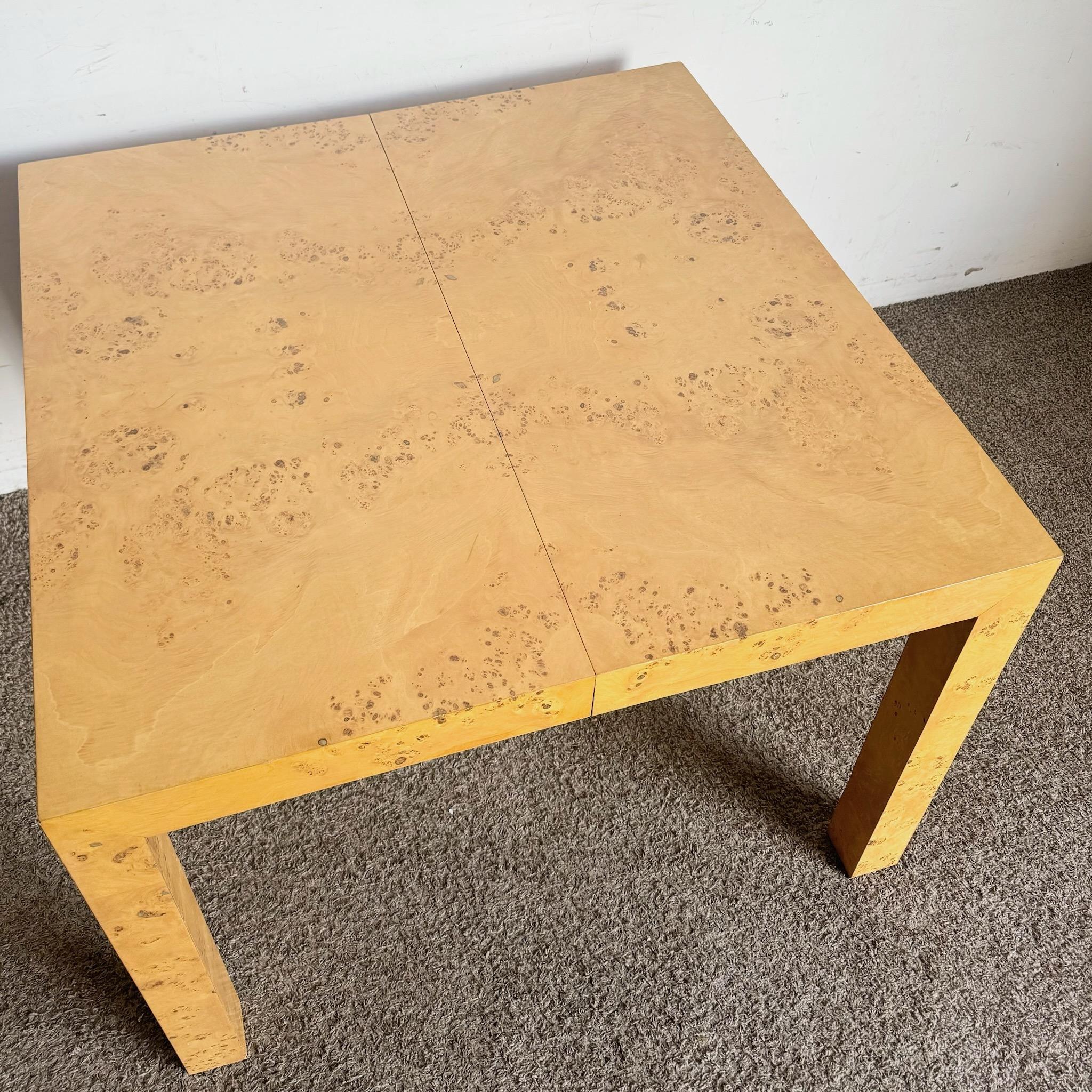 Mid Century Modern Burl Wood Parsons Extendable Dining Table (Ende des 20. Jahrhunderts) im Angebot