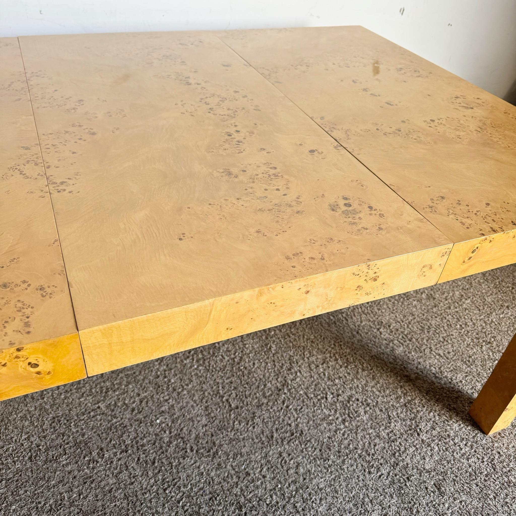 Mid Century Modern Burl Wood Parsons Extendable Dining Table im Angebot 1