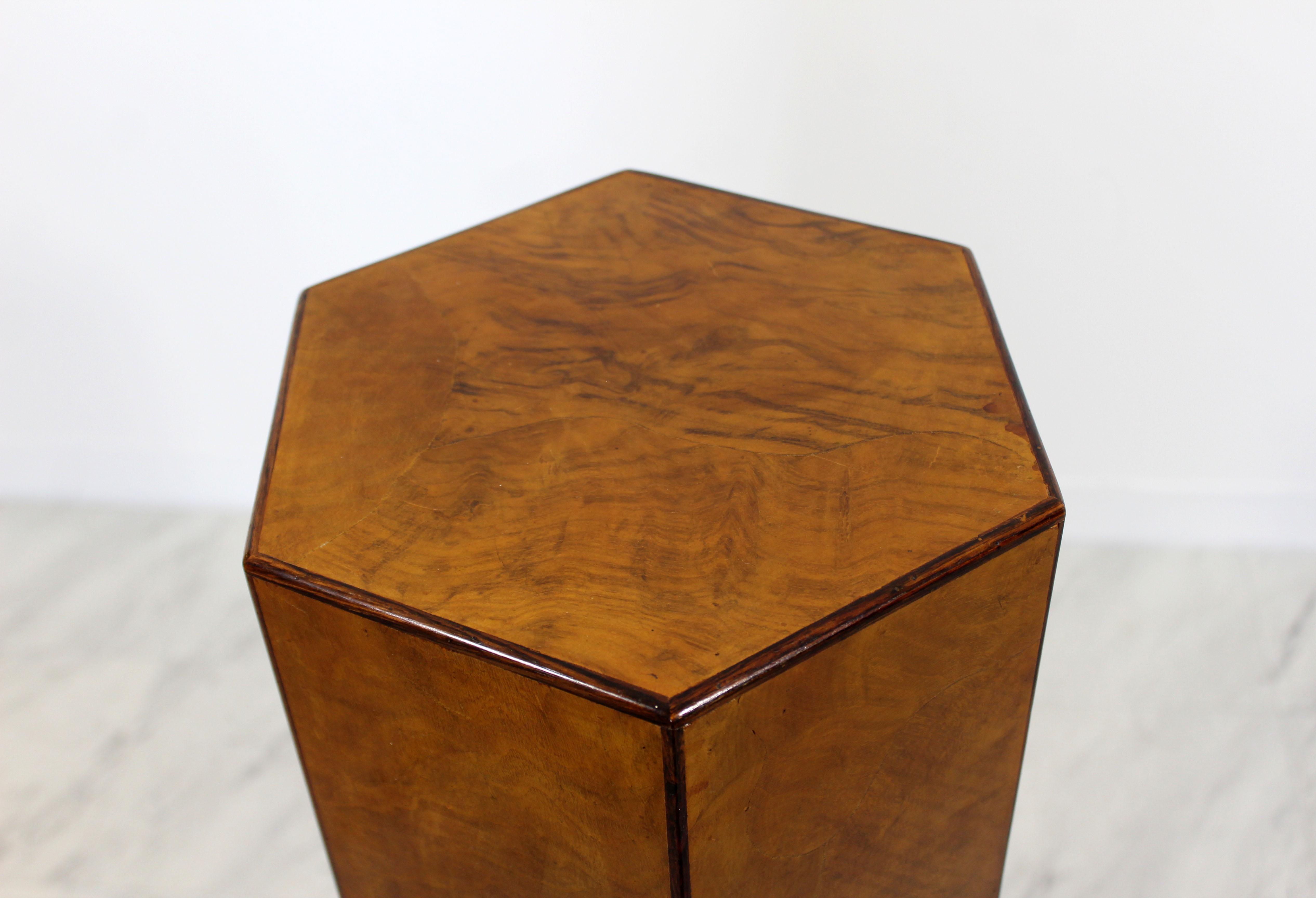 Mid-Century Modern Burl Wood & Rosewood Hexagon Display Pedestal Italian, 1970s 2