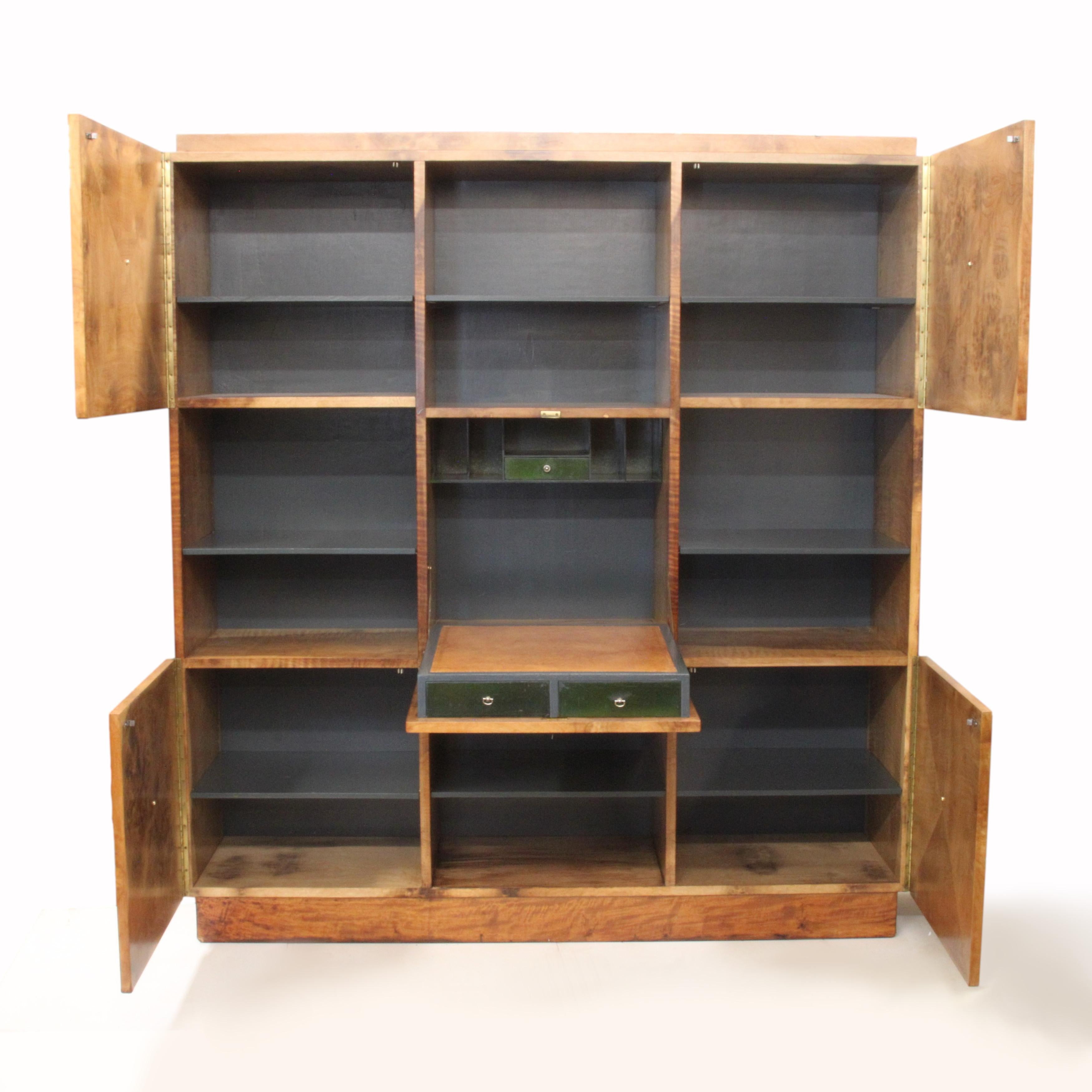 Mid-Century Modern Burled Bookcase Wall Unit Cabinet by Johan Tapp for Gumps In Good Condition For Sale In Lafayette, IN