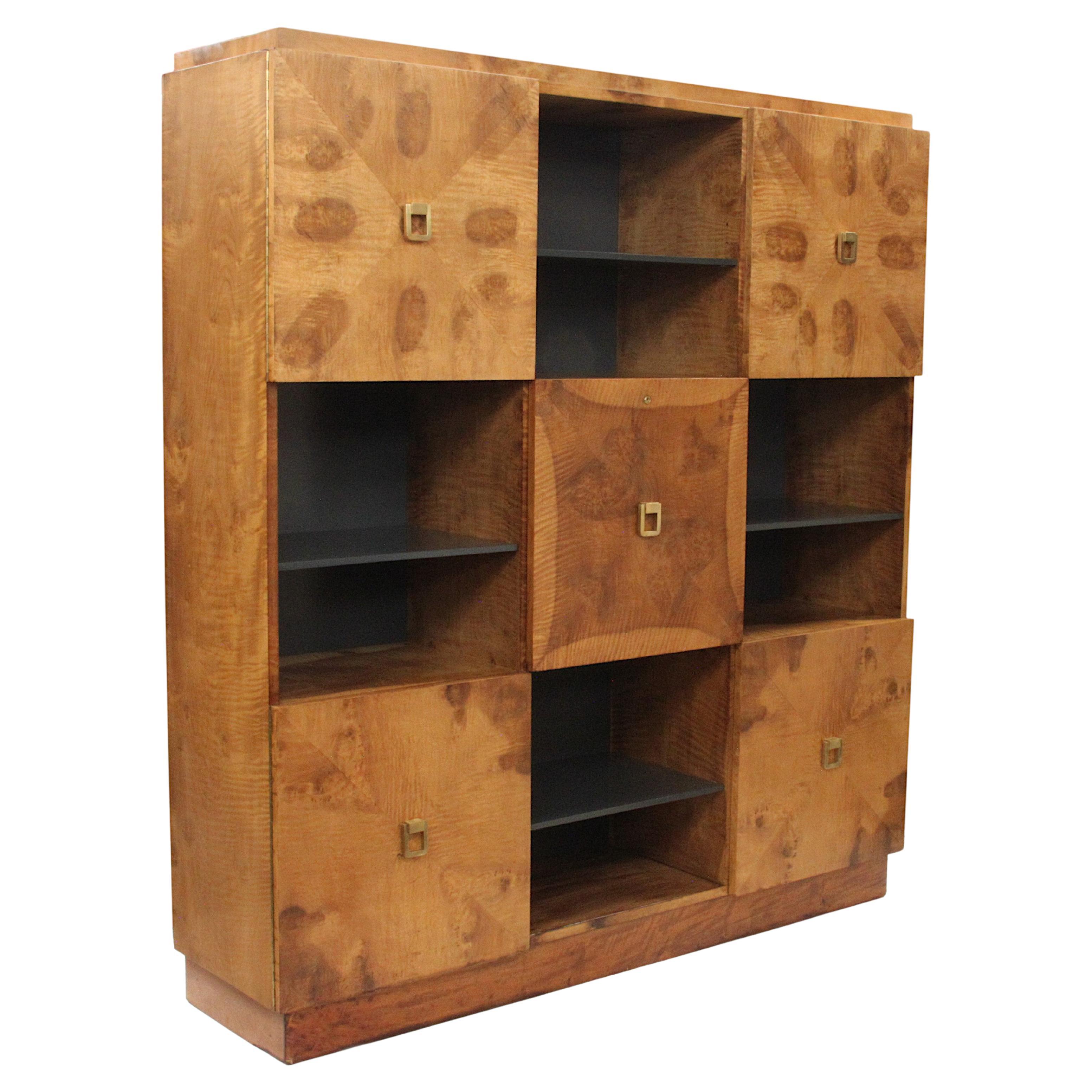 Mid-Century Modern Burled Bookcase Wall Unit Cabinet by Johan Tapp for Gumps