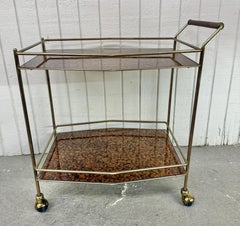 Mid-Century Modern Burled Brass Serving Cart