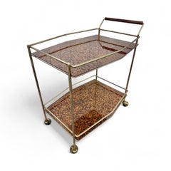 Mid-Century Modern Burled Brass Serving Cart