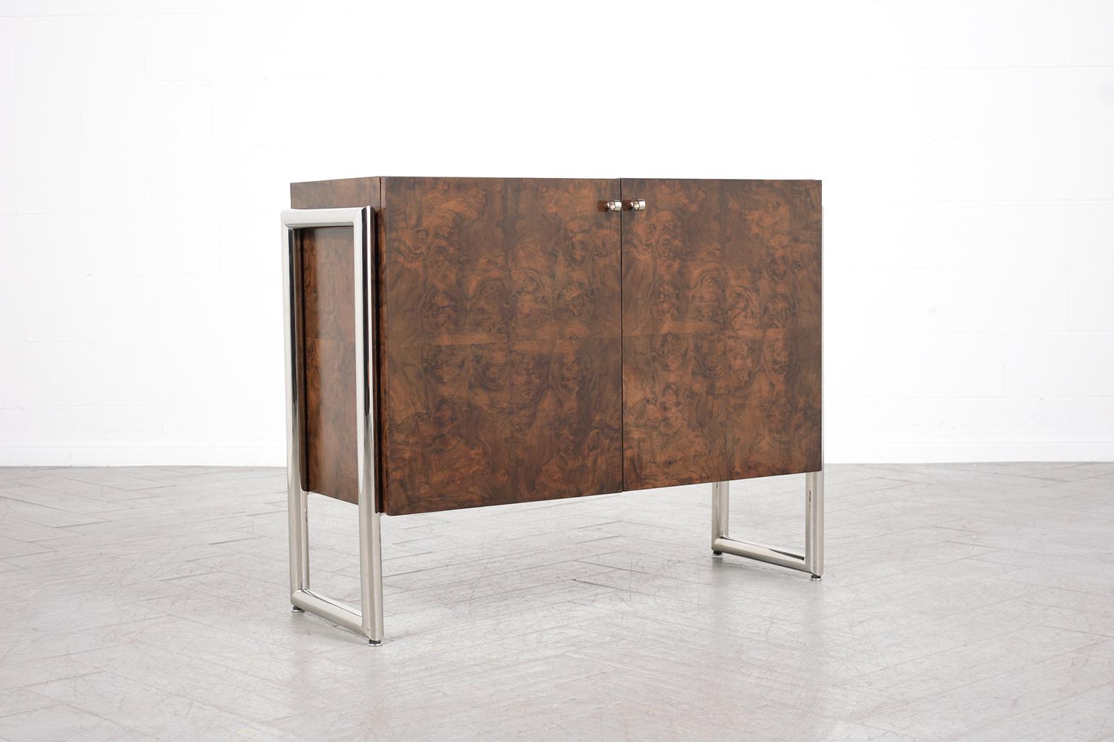Restored Mid-Century Modern Burled Cabinet In Good Condition In Los Angeles, CA