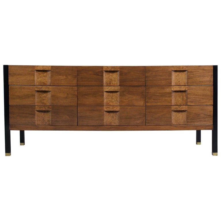 MidCentury Modern Burled Chest of Drawers at 1stDibs