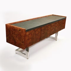 Console TV Credenza in legno d'ulivo e cromo del Mid Century Modern