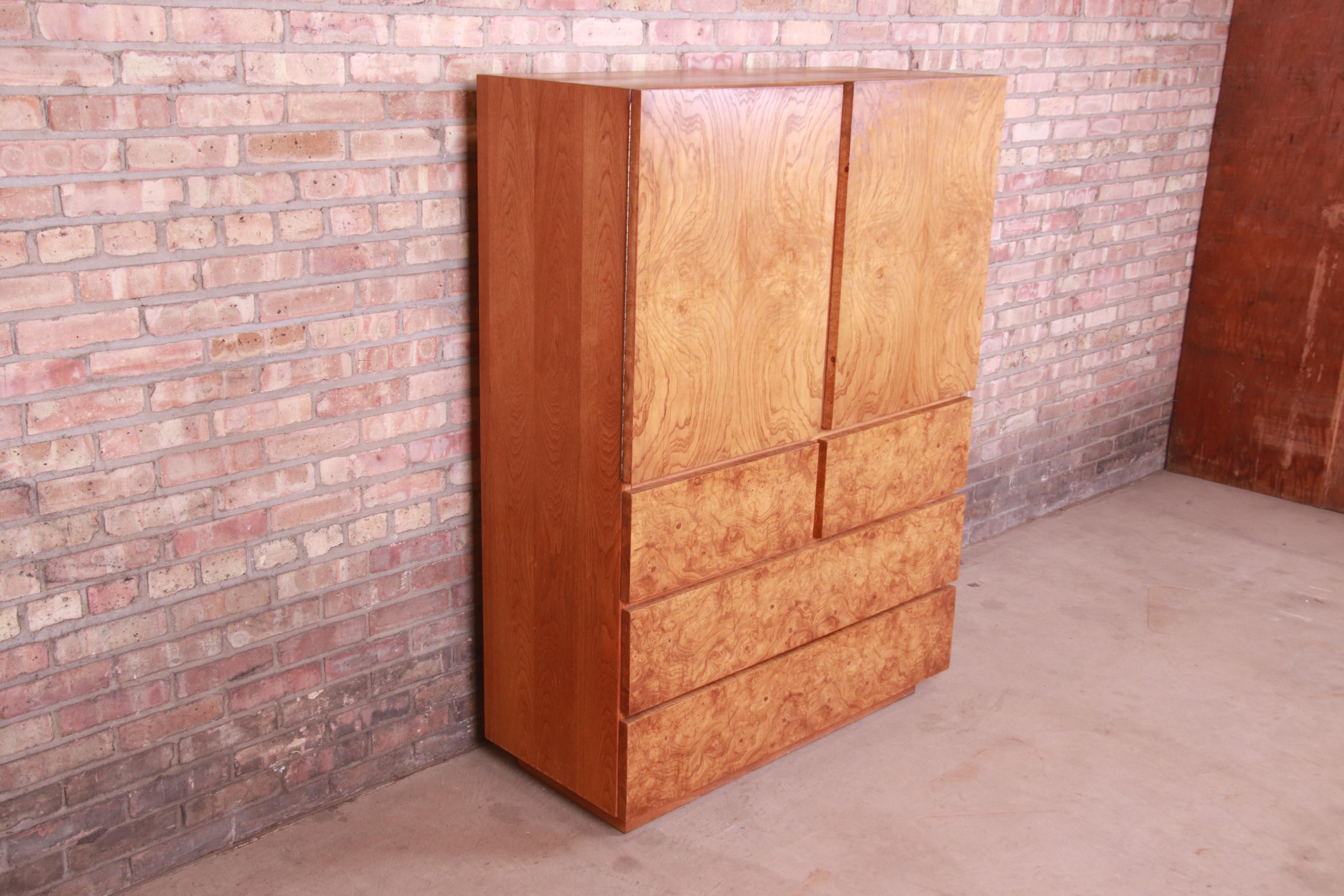 Late 20th Century Mid-Century Modern Burled Olive Wood Gentleman's Chest by Lane, 1970s
