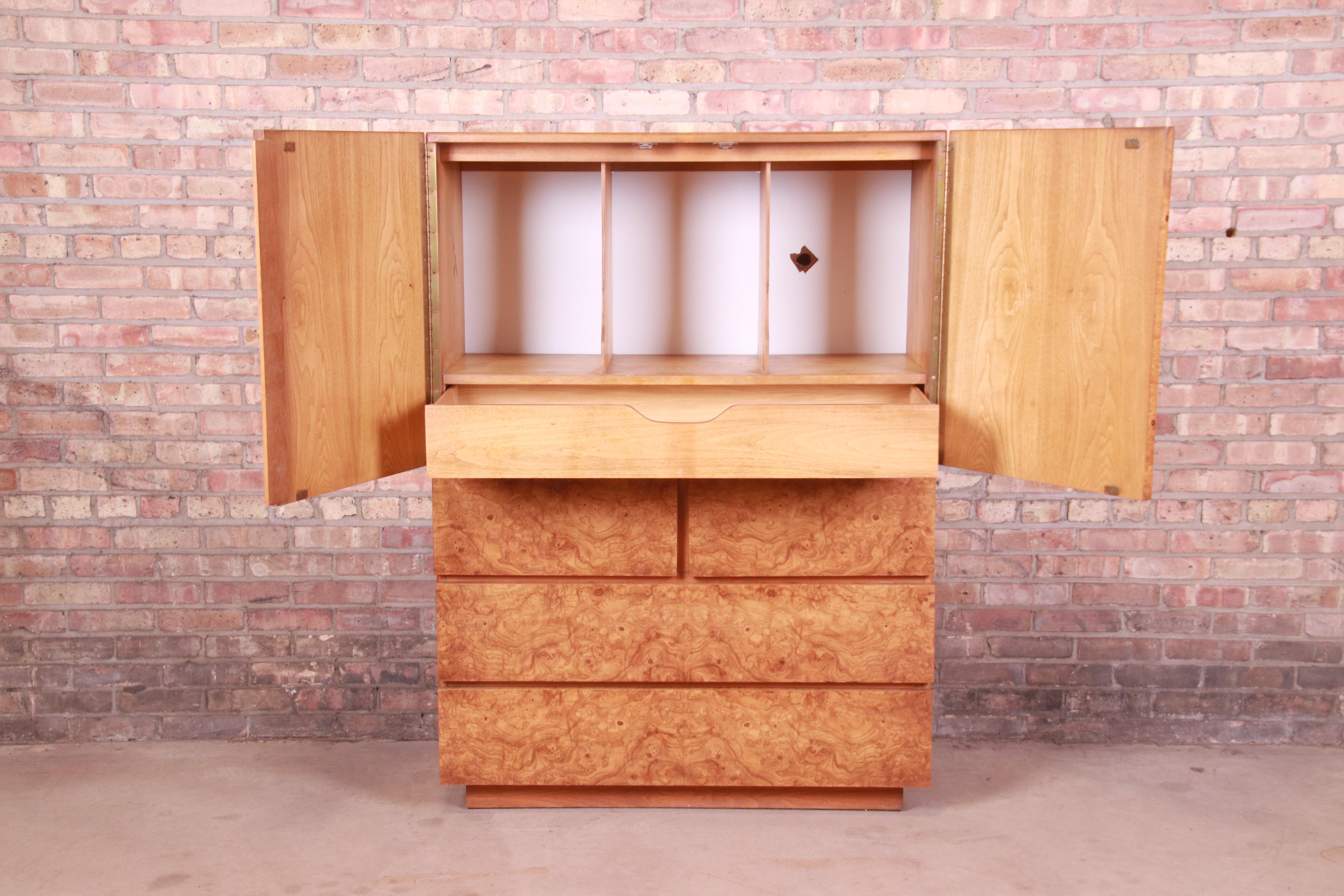 Mid-Century Modern Burled Olive Wood Gentleman's Chest by Lane, 1970s 1
