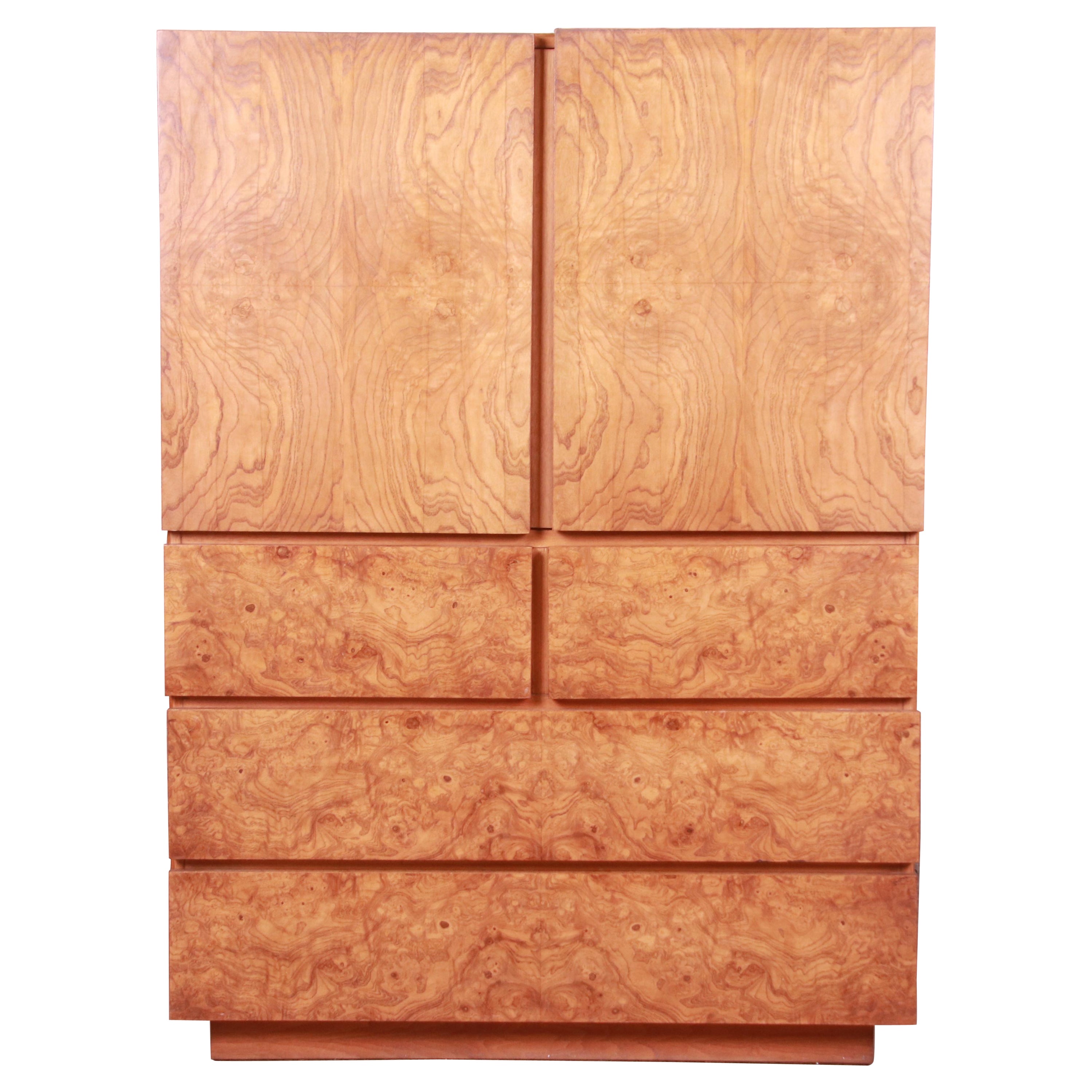 Mid-Century Modern Burled Olive Wood Gentleman
s Chest by Lane, 1970s