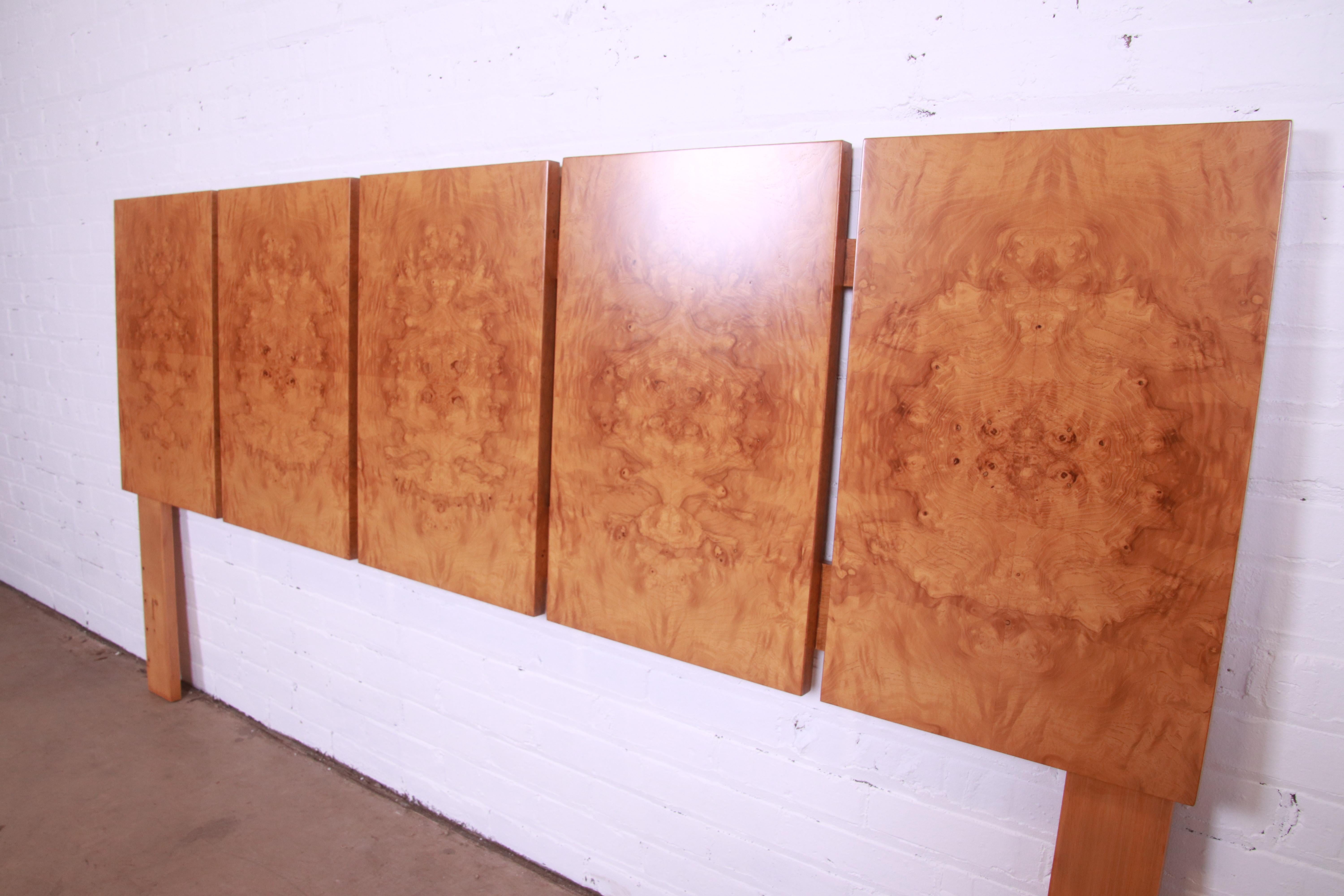 Late 20th Century Mid-Century Modern Burled Olive Wood King Size Headboard by Lane, Refinished