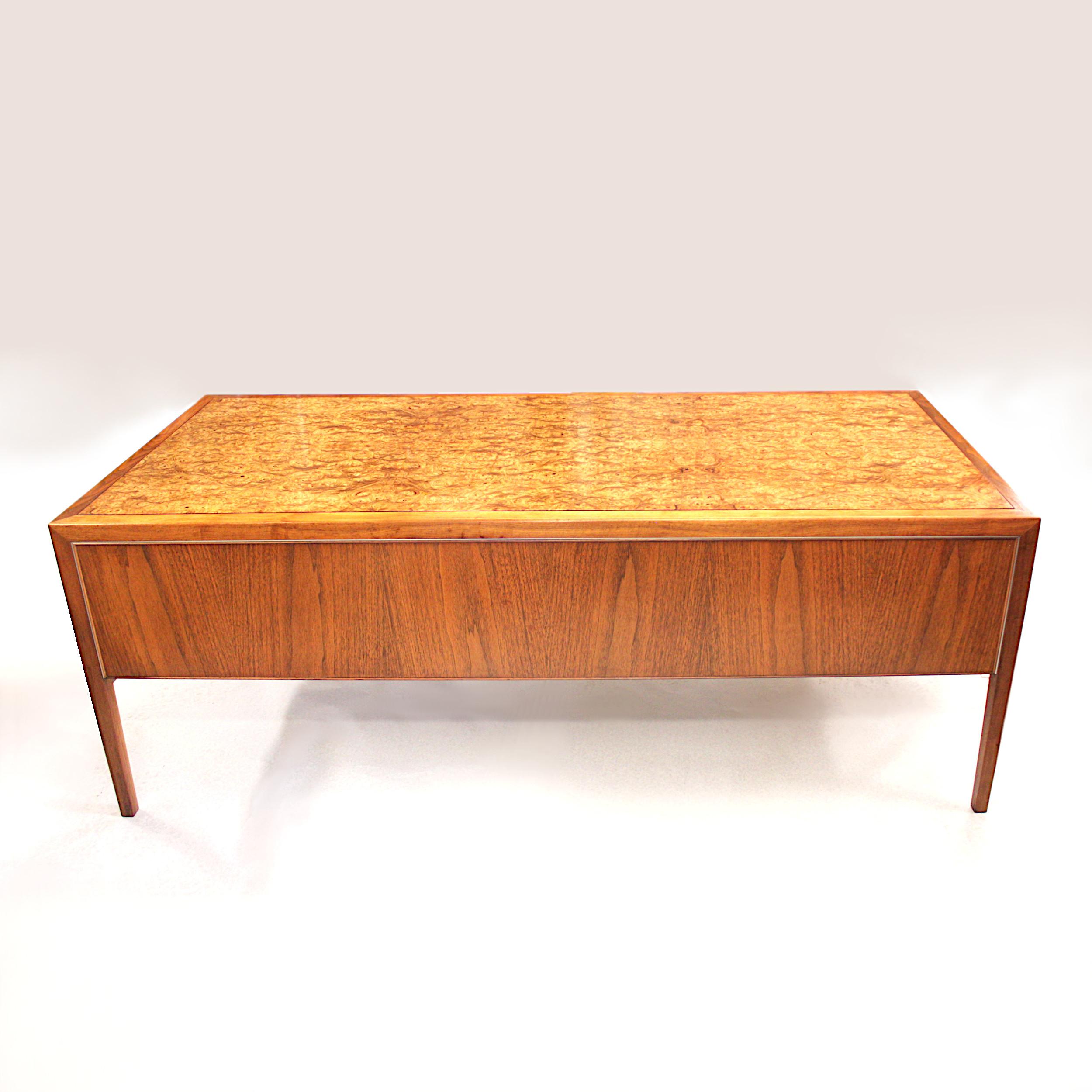 Mid-Century Modern Burled-Top Walnut Executive Desk by Stow Davis 1