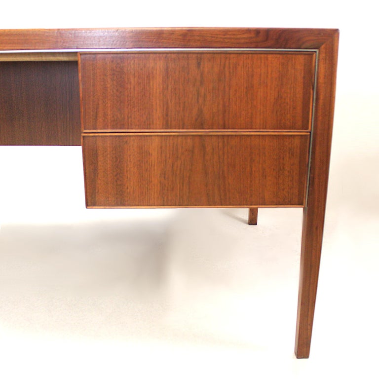 MidCentury Modern BurledTop Walnut Executive Desk by Stow Davis at