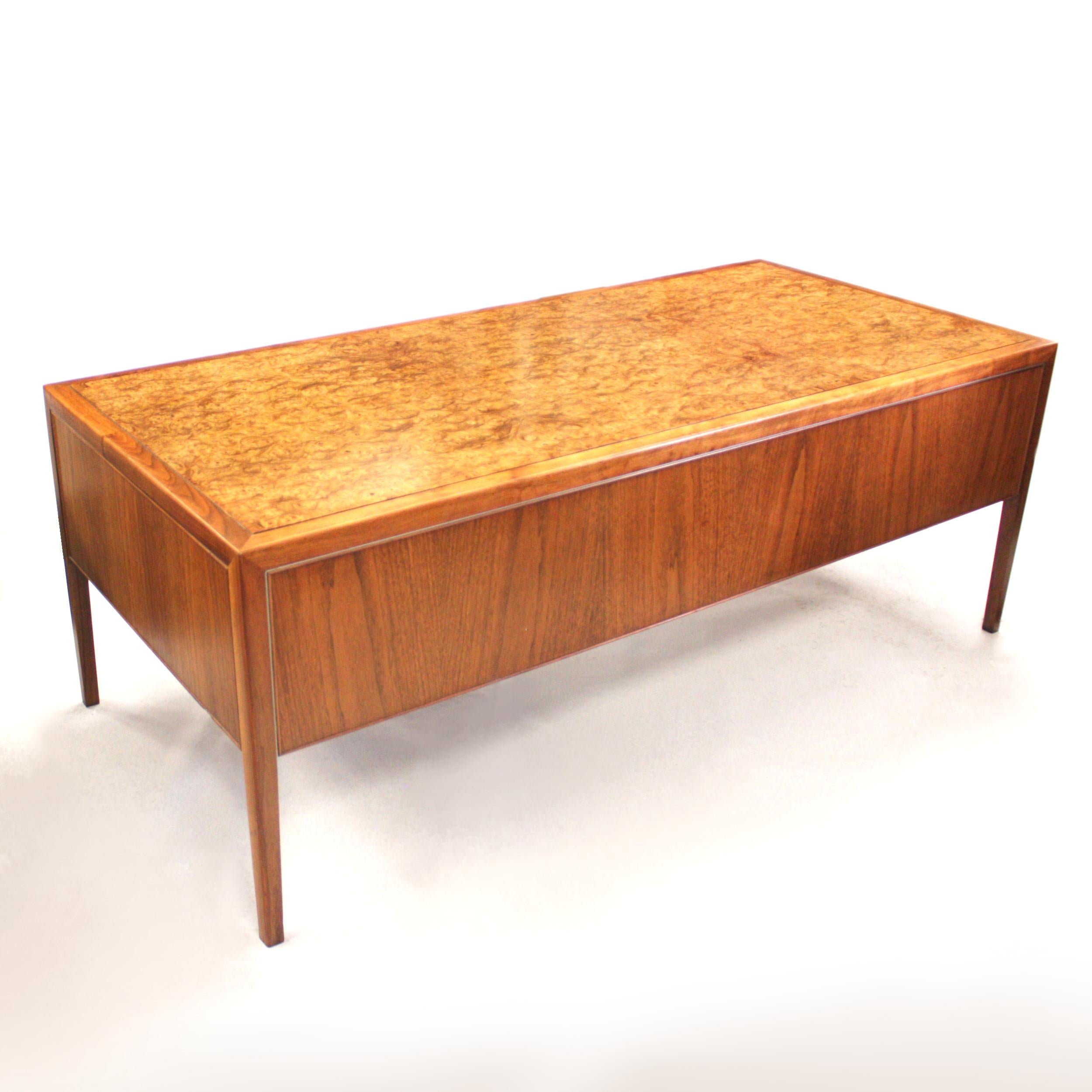 American Mid-Century Modern Burled-Top Walnut Executive Desk by Stow Davis