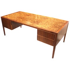 Mid-Century Modern Burled-Top Walnut Executive Desk by Stow Davis