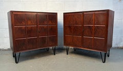 Mid-Century Modern Burled Walnut Cabinets on Hairpin Legs