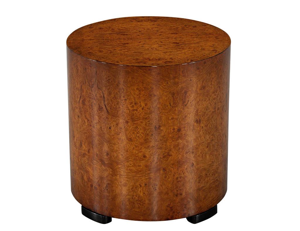 American Mid-Century Modern Burled Walnut Column Pedestal Table